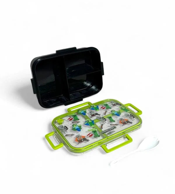 Minecraft 3 Portion Lunch Box – 1200ml Leak-Proof, BPA Free Kids Lunch Box with Spoon
