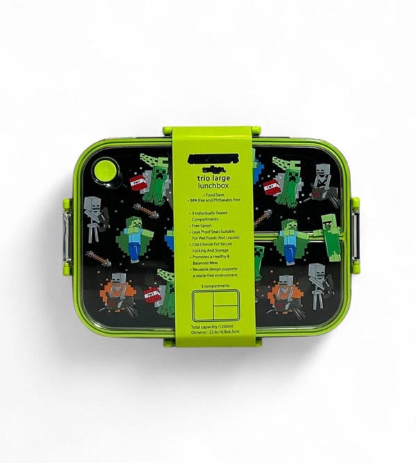 Minecraft 3 Portion Lunch Box – 1200ml Leak-Proof, BPA Free Kids Lunch Box with Spoon