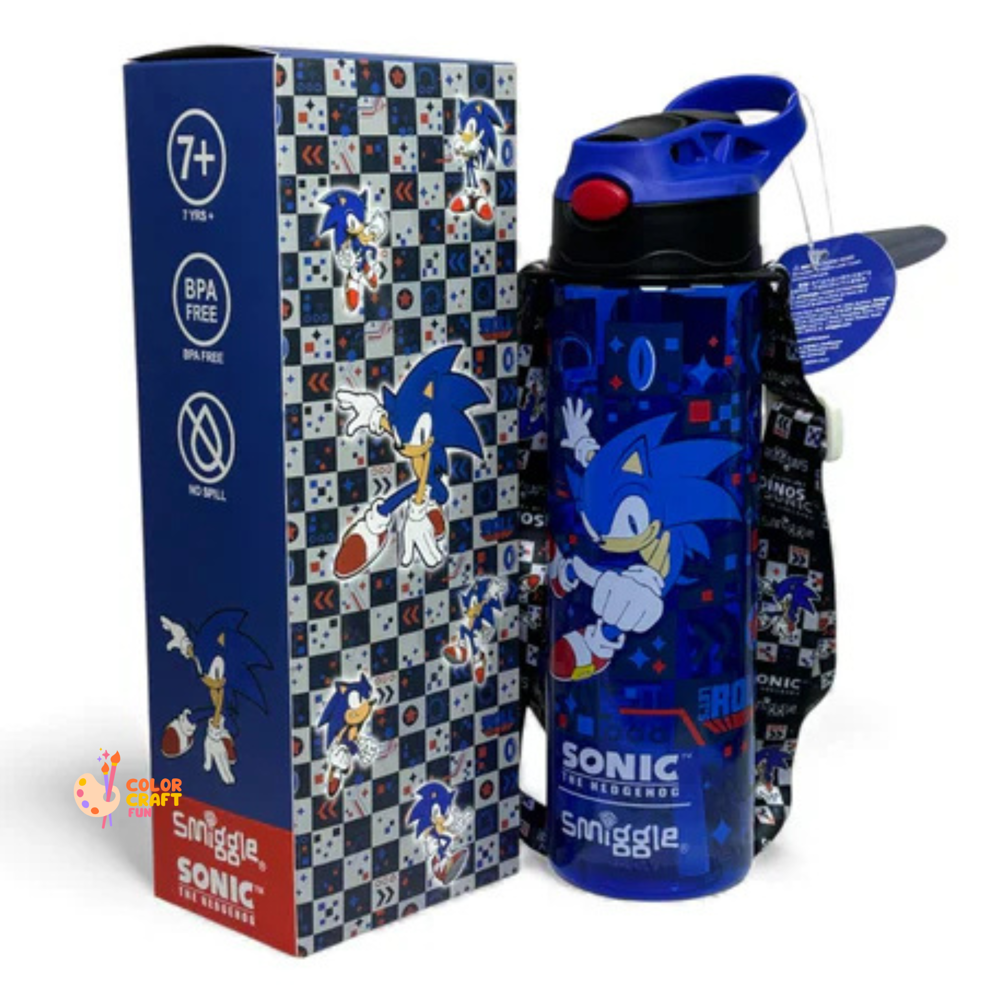 Smiggle Orignal Sonic Plastic Water Bottle 680 ml With Side Hanging Strap
