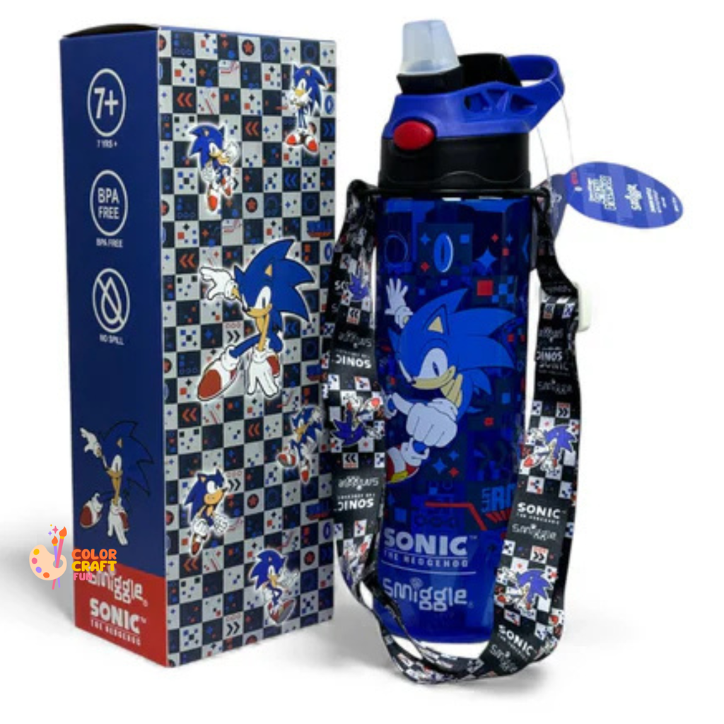 Smiggle Orignal Sonic Plastic Water Bottle 680 ml With Side Hanging Strap