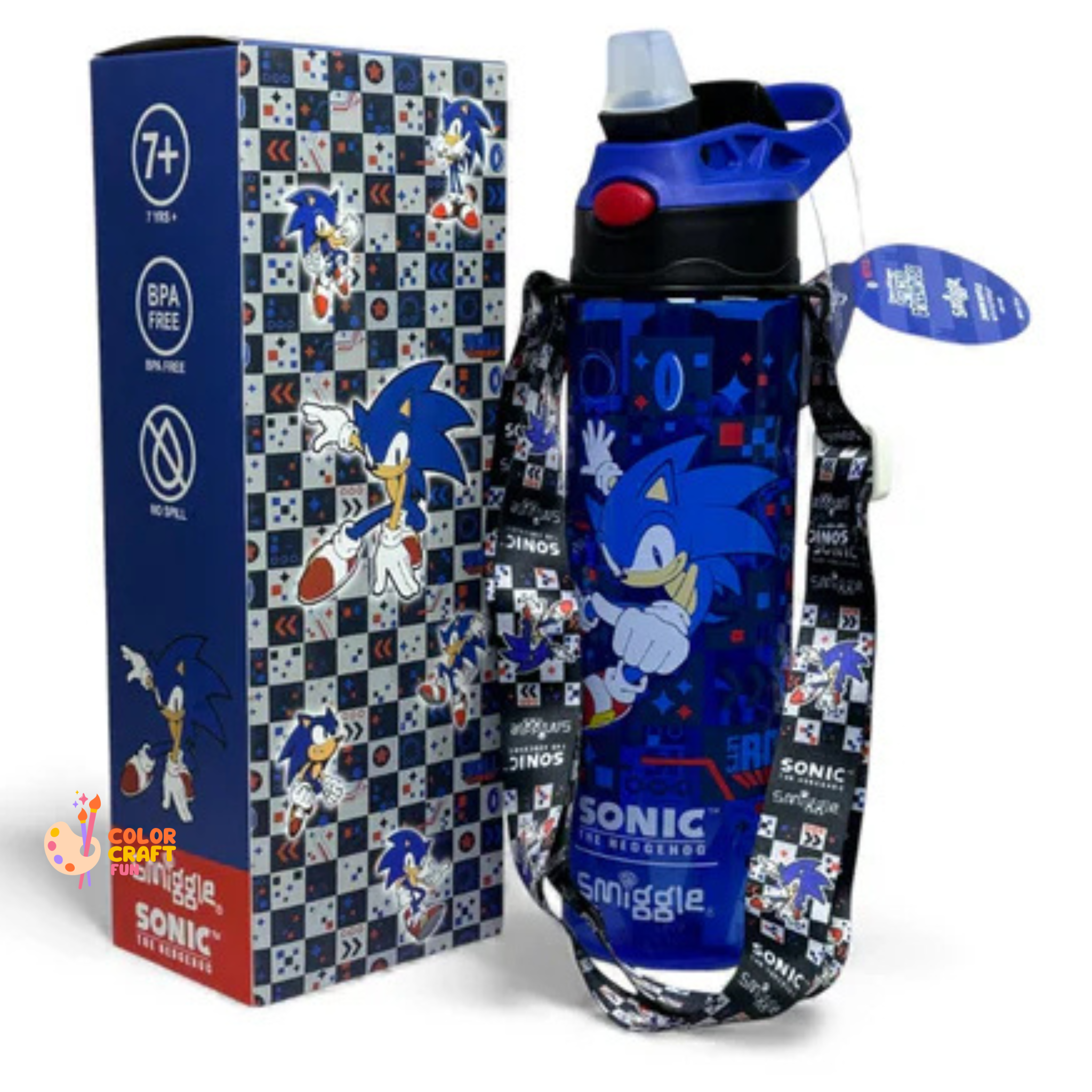Smiggle Orignal Sonic Plastic Water Bottle 680 ml With Side Hanging Strap