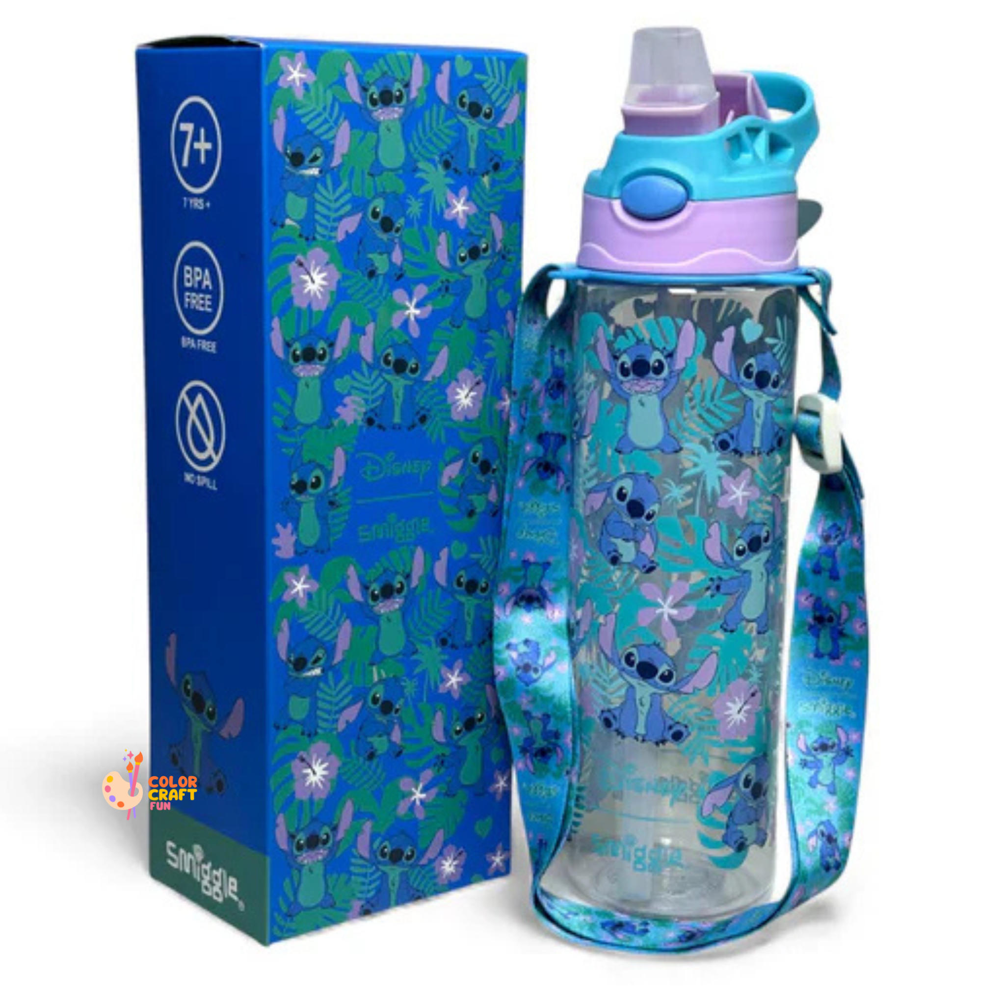 Smiggle Orignal Lillo Stich Plastic Water Bottle 680 ml With Side Hanging Strap