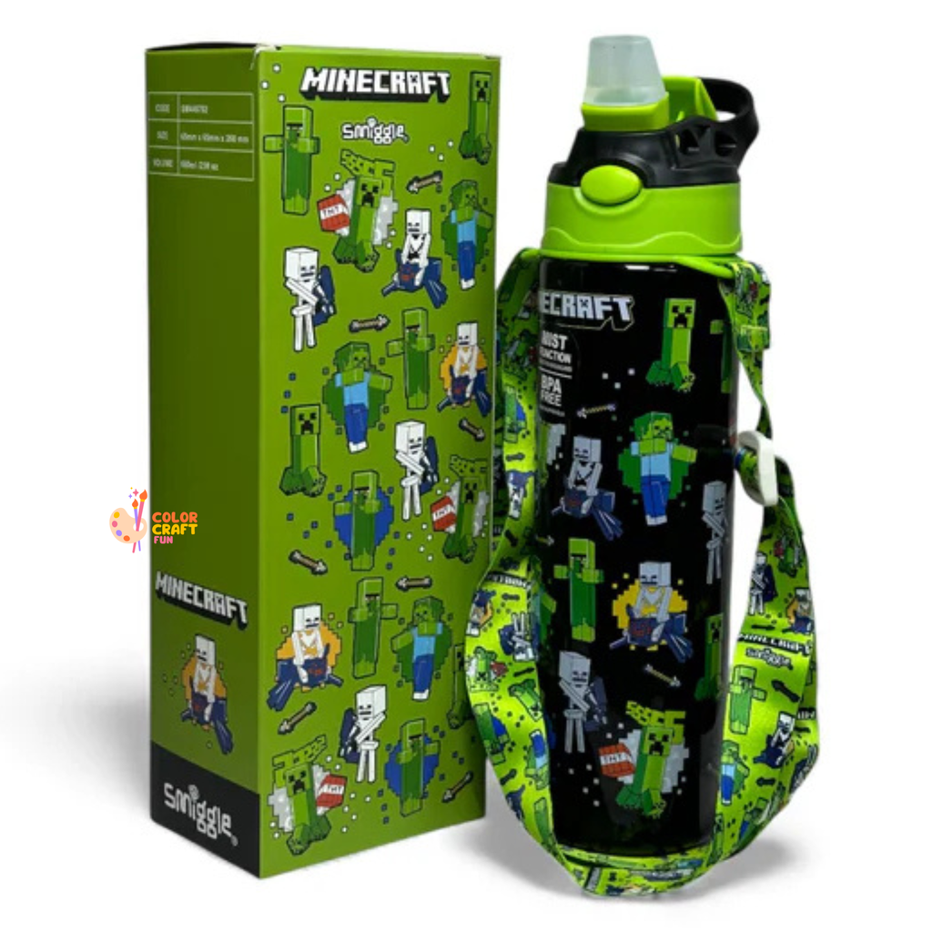 Smiggle Orignal Mine Craft Plastic Water Bottle 680 ml With Side Hanging Strap