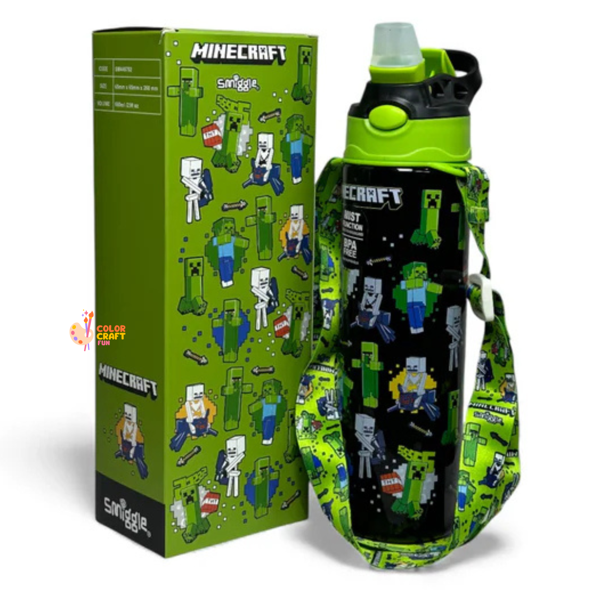 Smiggle Orignal Mine Craft Plastic Water Bottle 680 ml With Side Hanging Strap