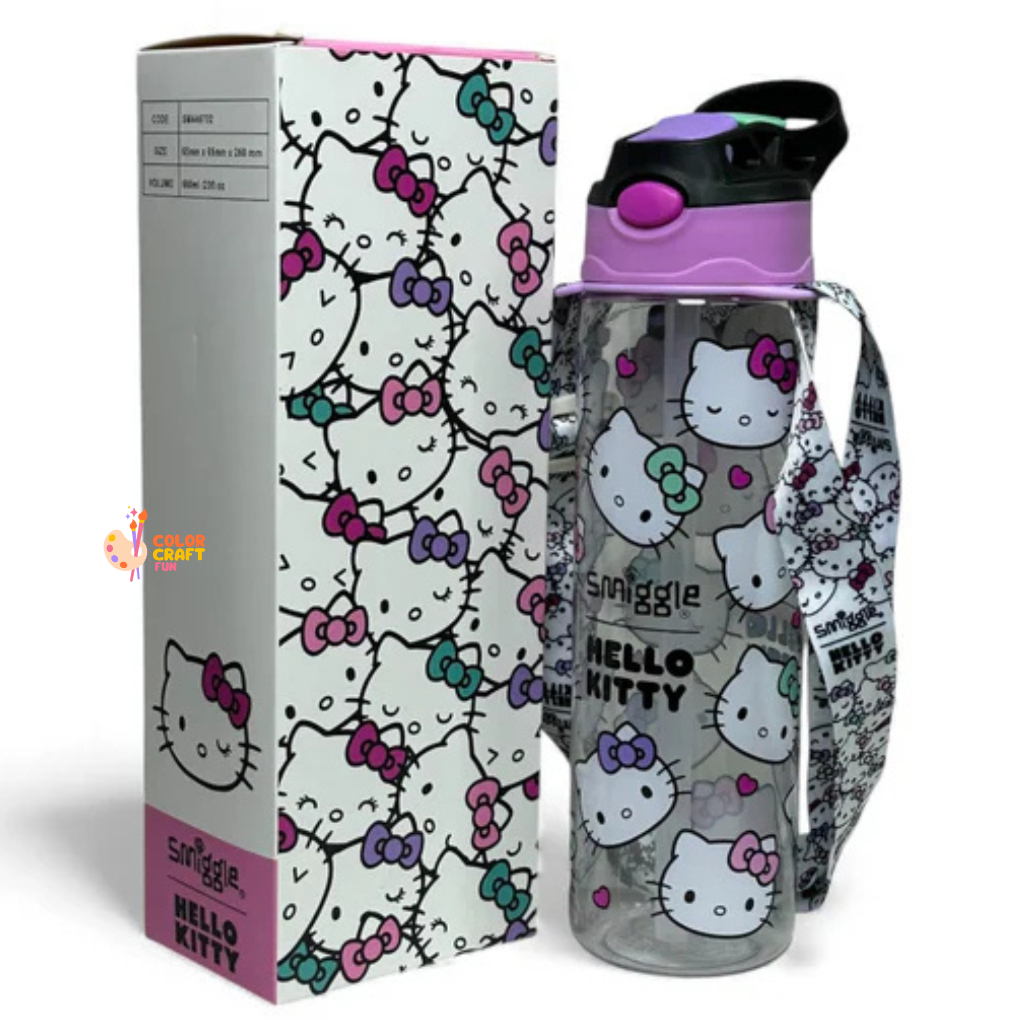 Smiggle Orignal Hello Kitty Plastic Water Bottle 680 ml With Side Hanging Strap