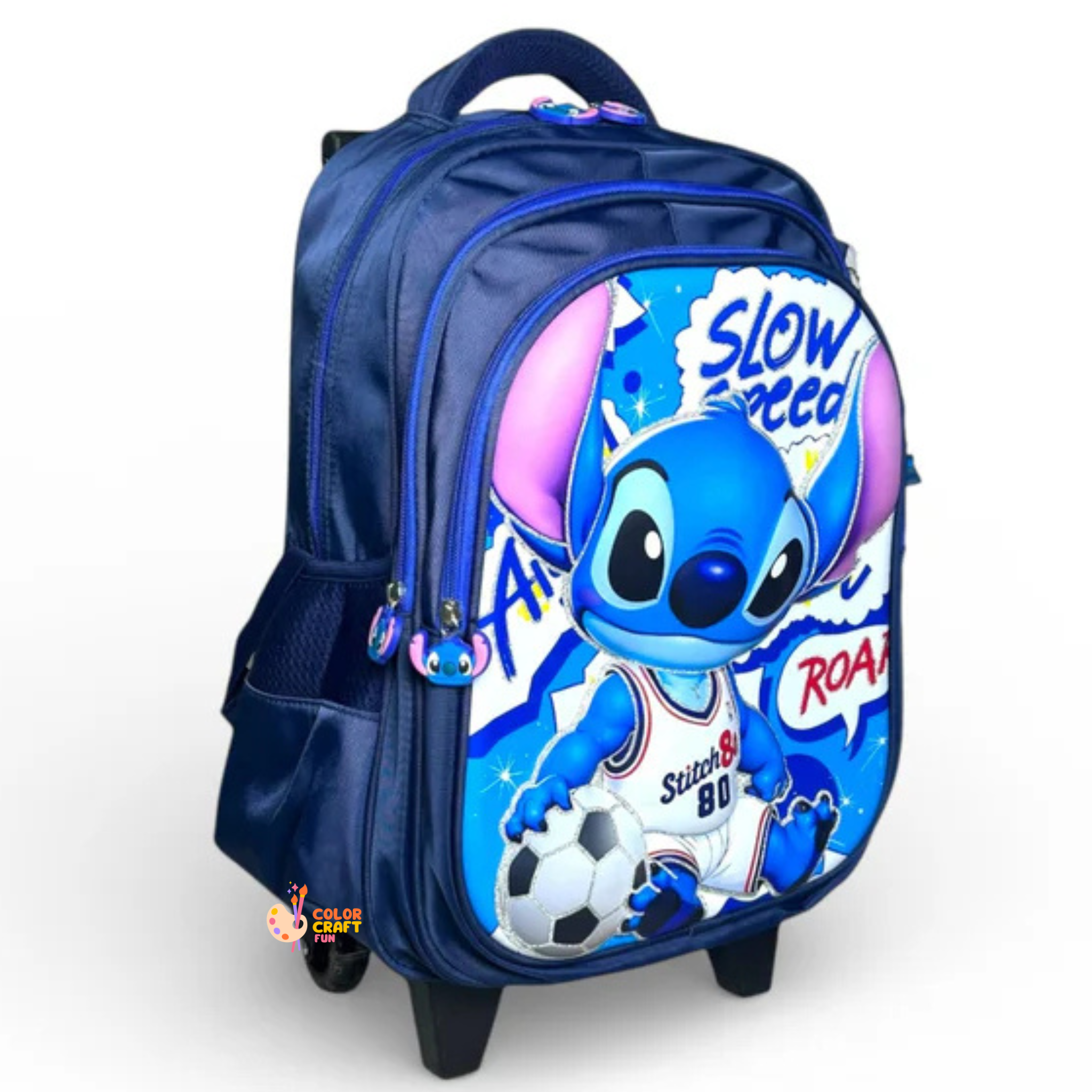 16 Inch 3D Stitch Trolley Bag For Grade 2 Till 4 Boys ( With Keychain )