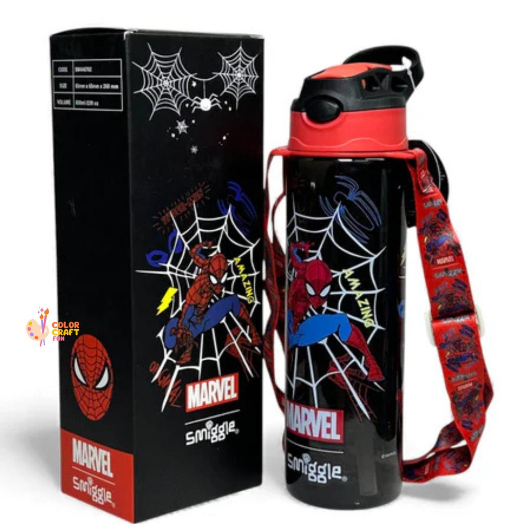 Smiggle Orignal Spiderman Plastic Water Bottle 680 ml With Side Hanging Strap