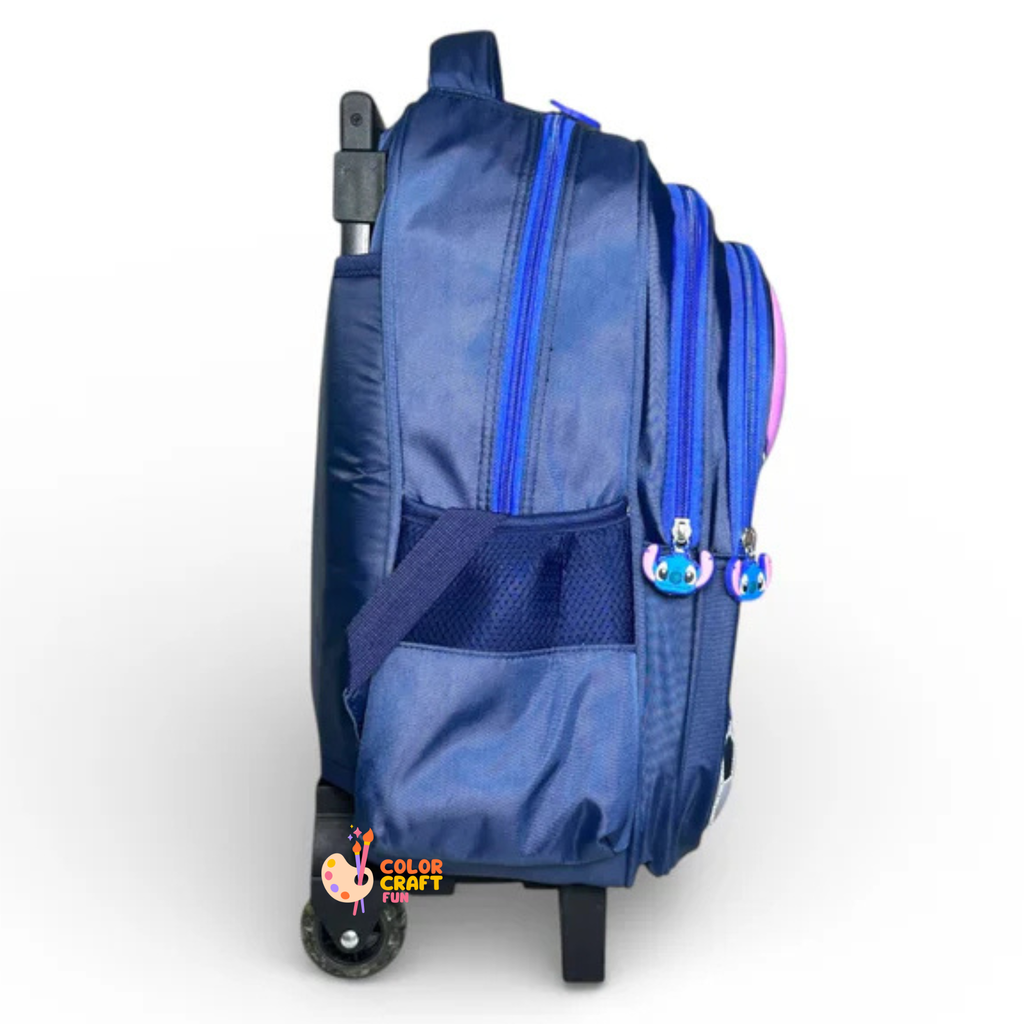 16 Inch 3D Stitch Trolley Bag For Grade 2 Till 4 Boys ( With Keychain )