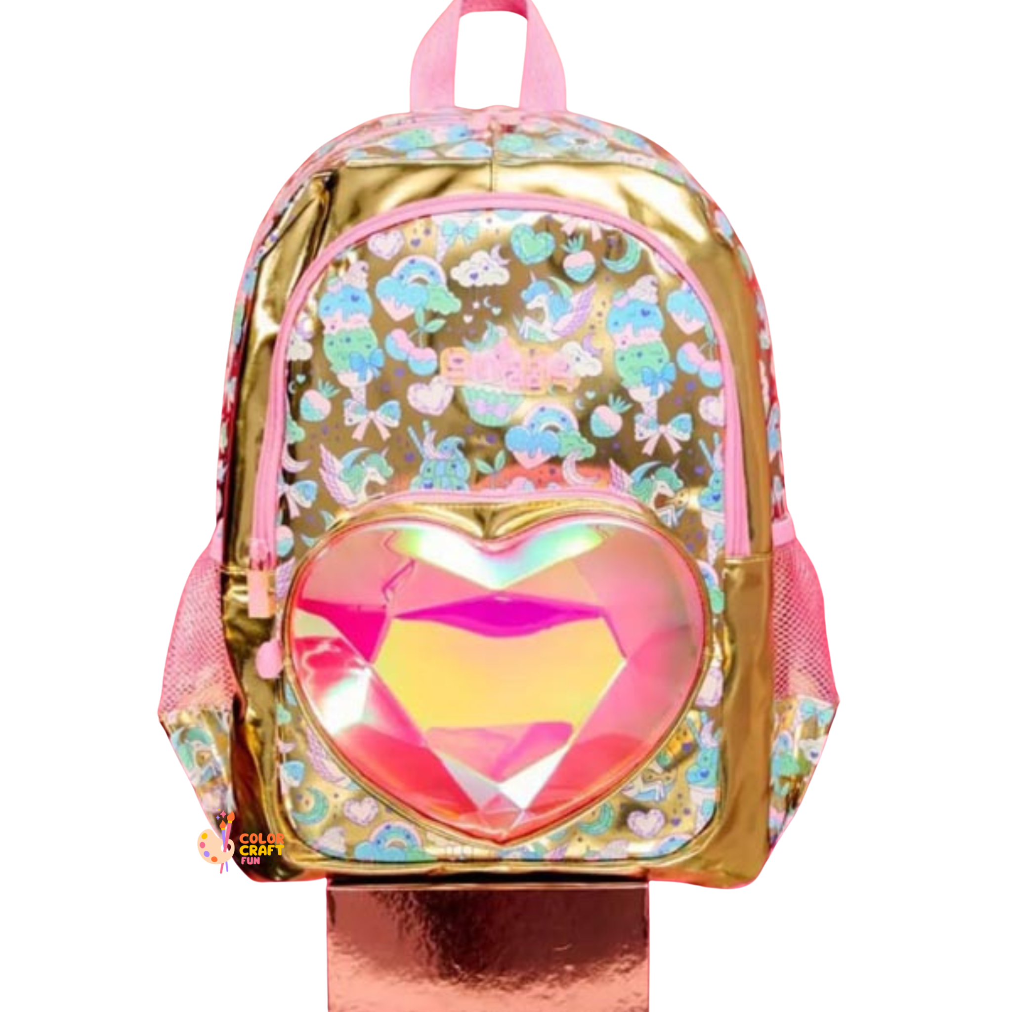 Smiggle Unicorn & Heart Kids School Bag & Travel Backpack – 17 Inches with Transparent Heart Pocket (100%orignal)