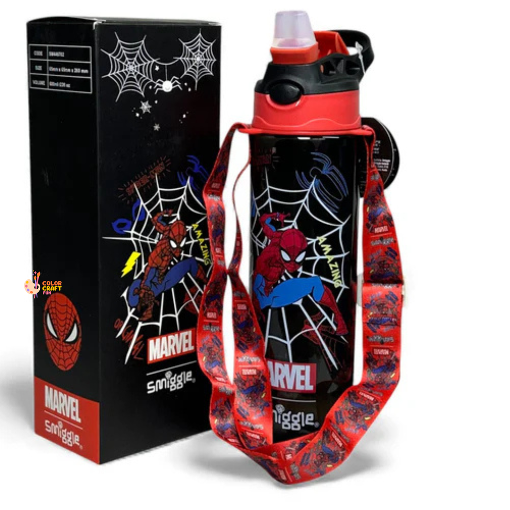 Smiggle Orignal Spiderman Plastic Water Bottle 680 ml With Side Hanging Strap