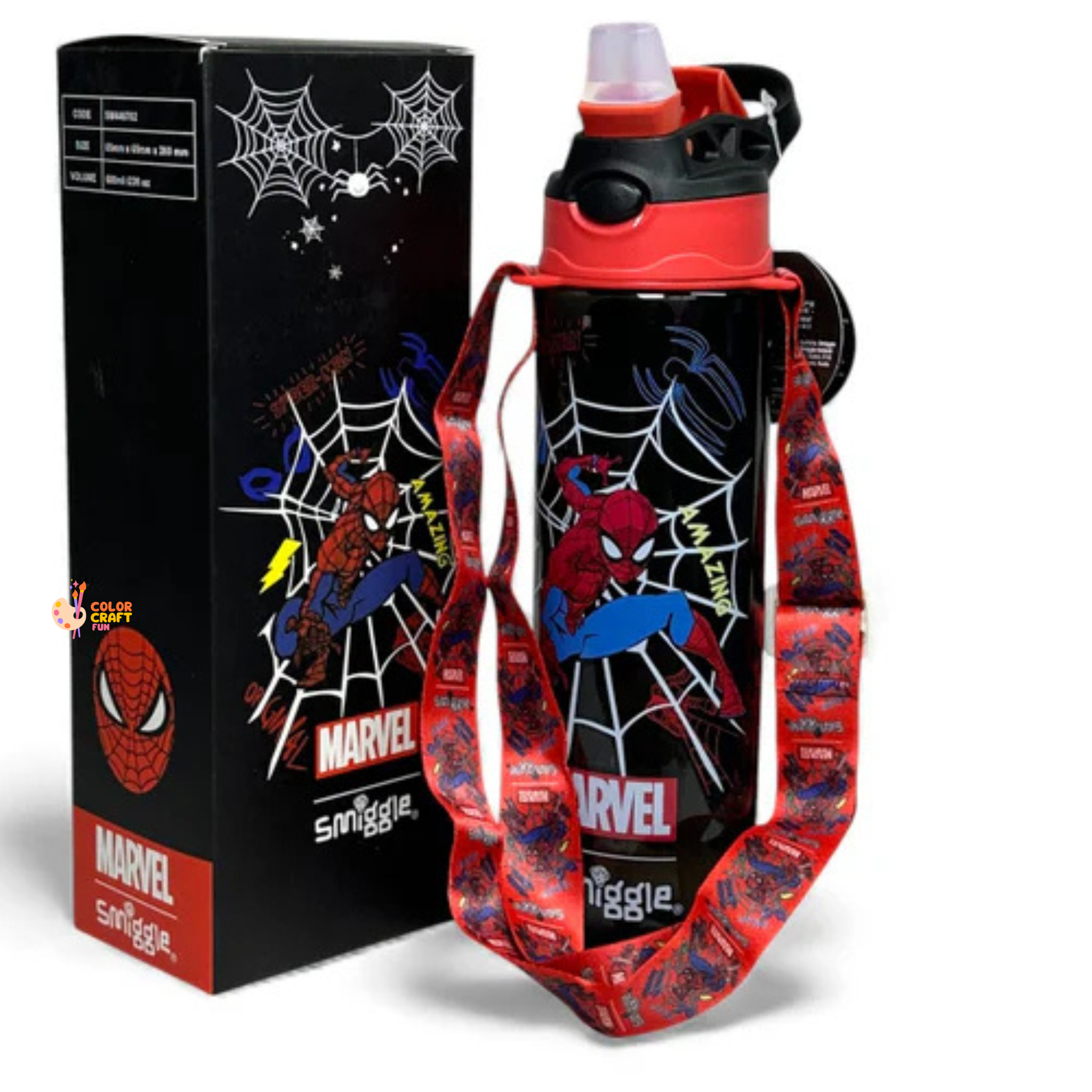 Smiggle Orignal Spiderman Plastic Water Bottle 680 ml With Side Hanging Strap
