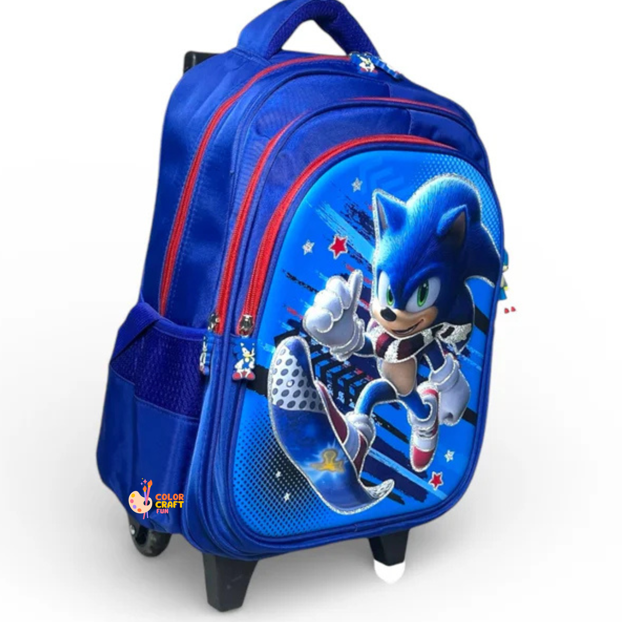 16 Inch 3D Sonic Trolley Bag For Grade 2 Till 4 Boys ( With Keychain )