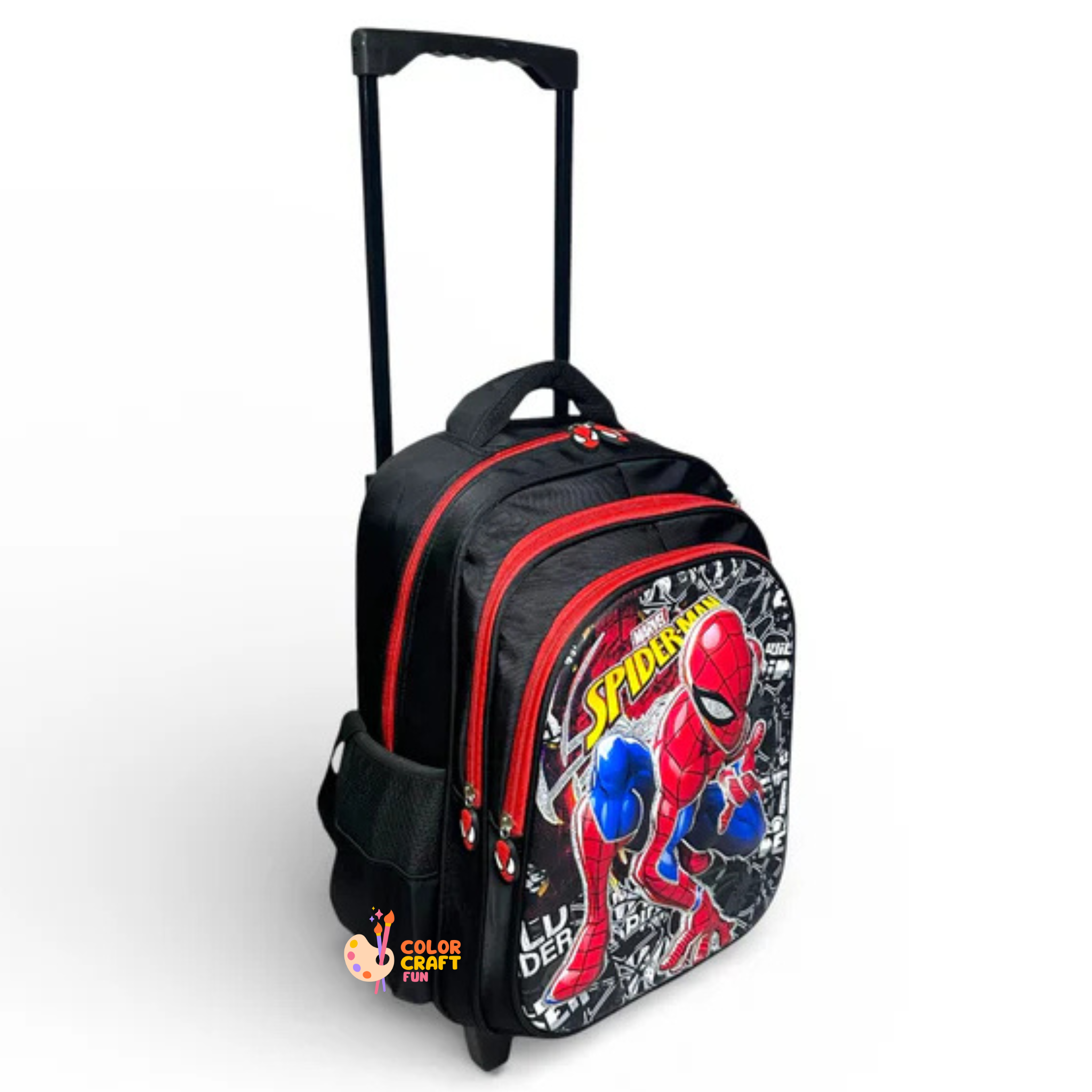 16 Inch 3D Spiderman Trolley Bag For Grade 2 Till 4 Boys ( With Keychain )