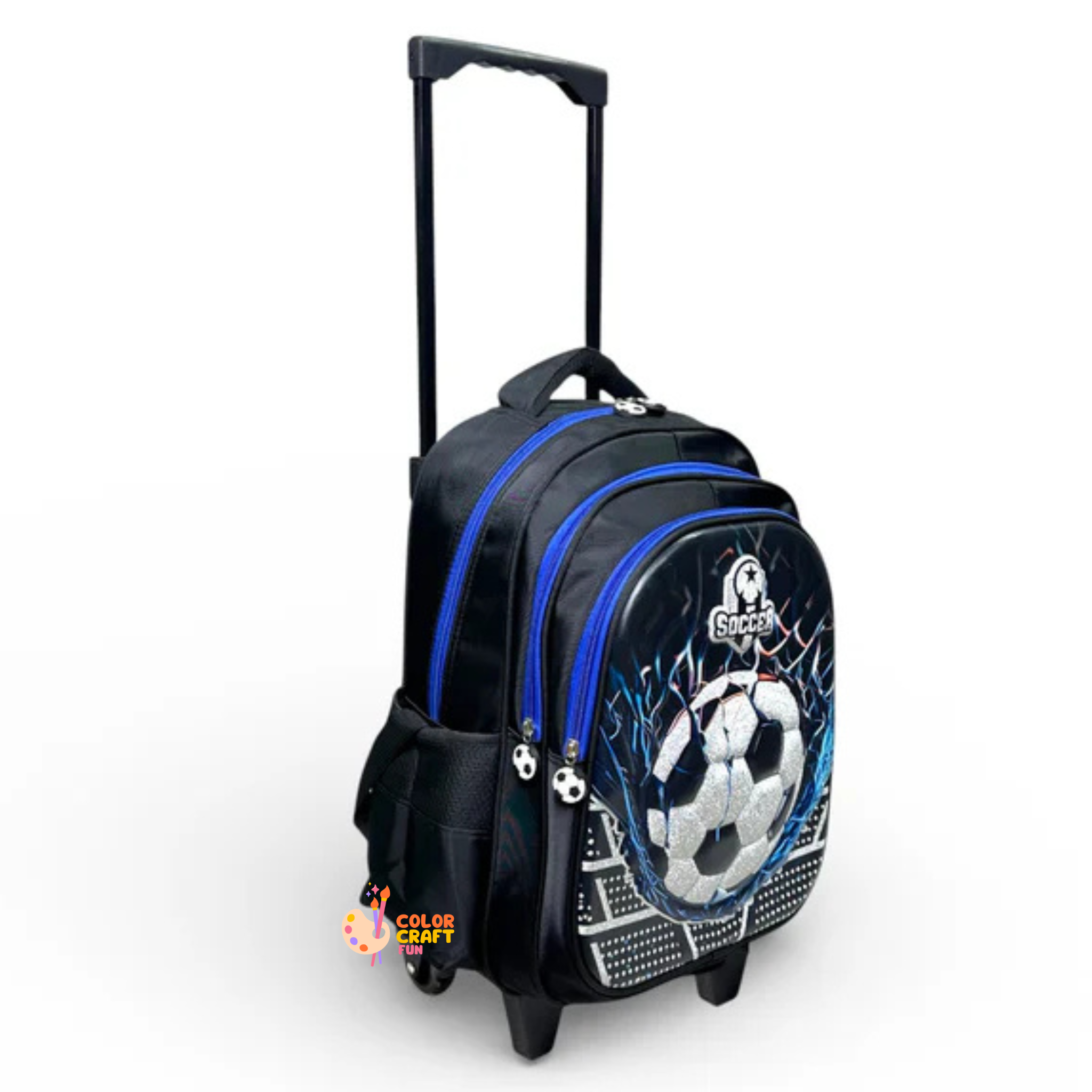 16 Inch 3D Football Trolley Bag For Grade 2 Till 4 Boys ( With Keychain )