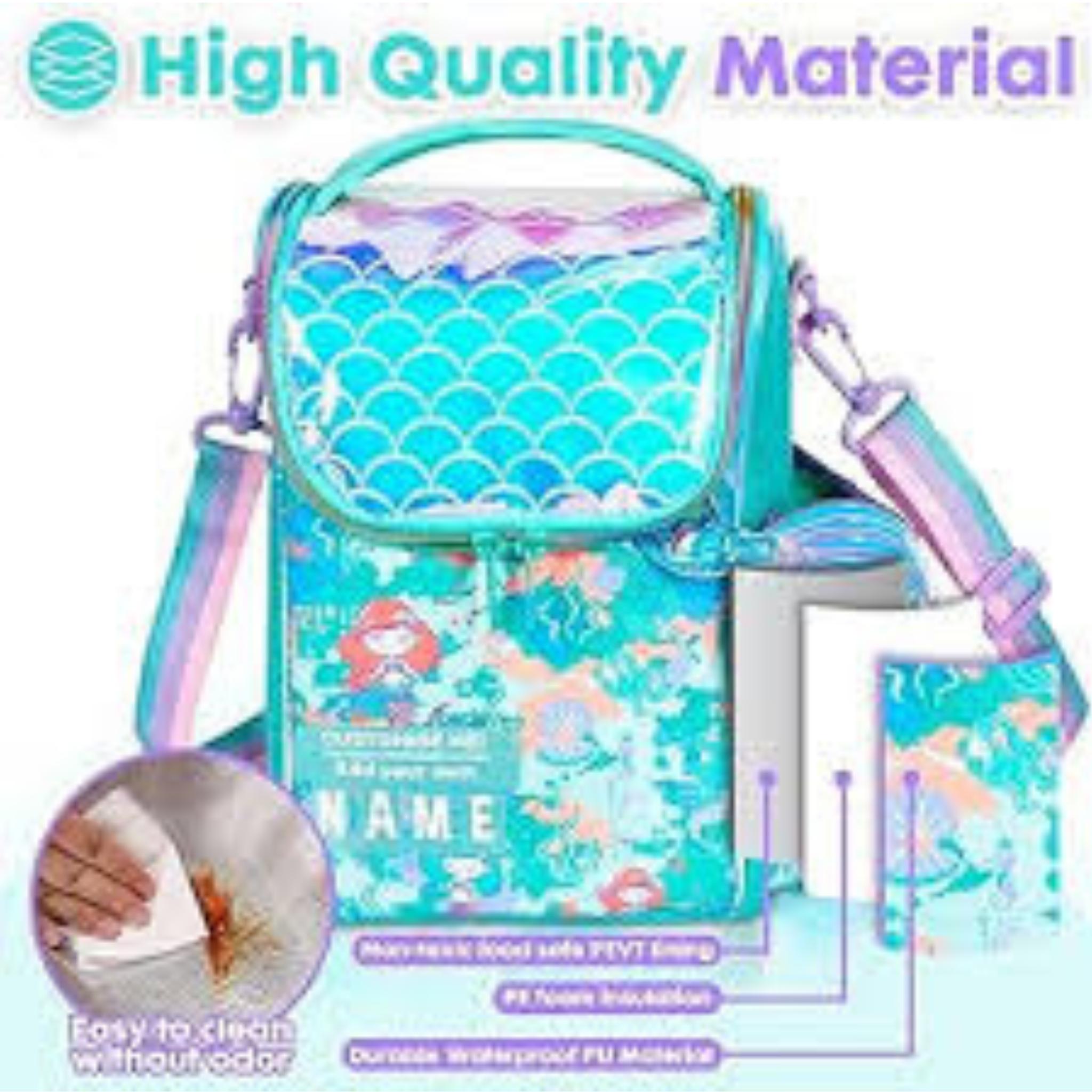 Vest-Style Sling Lunch Bag, Mermaid which is thermal insulated