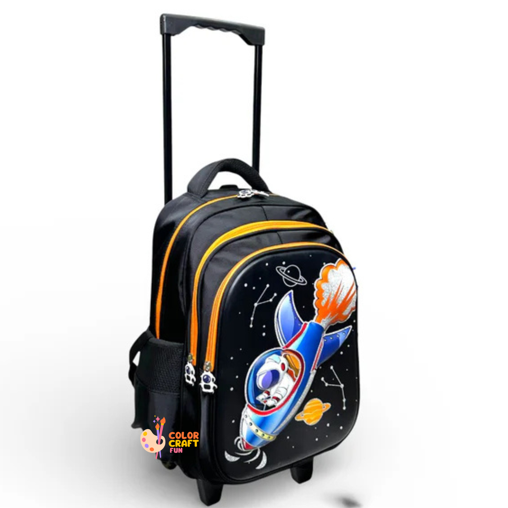 16 Inch 3D Space Astronaut Trolley Bag For Grade 2 Till 4 Boys ( With Keychain )