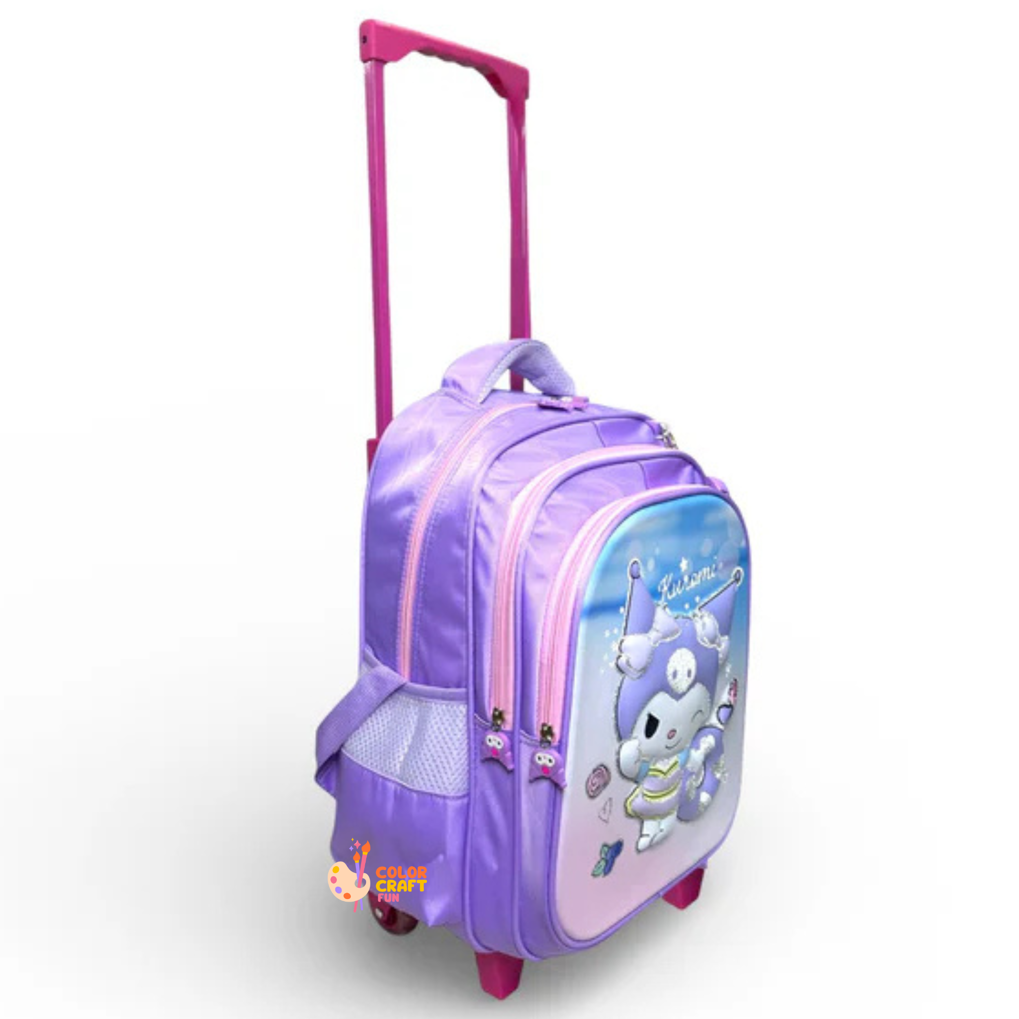 16 Inch 3D Kuromi Trolley Bag For Grade 2 Till 4 Girls ( With Keychain )