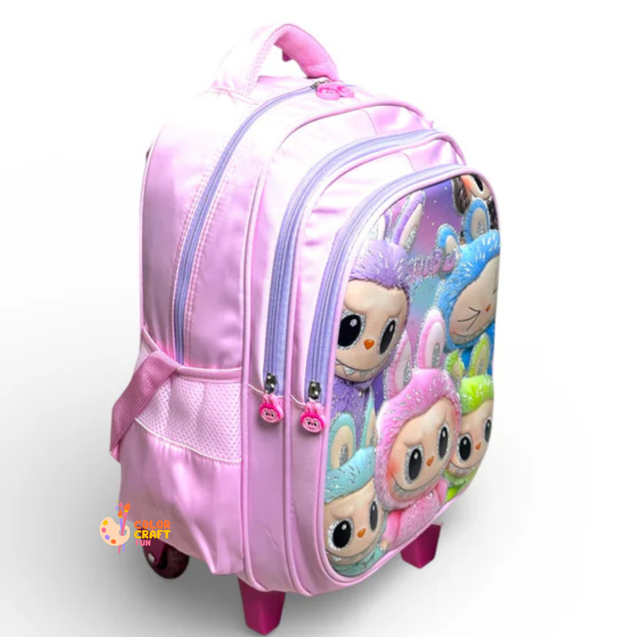 16 Inch 3D Labubu Trolley Bag For Grade 2 Till 4 Girls ( With Keychain )