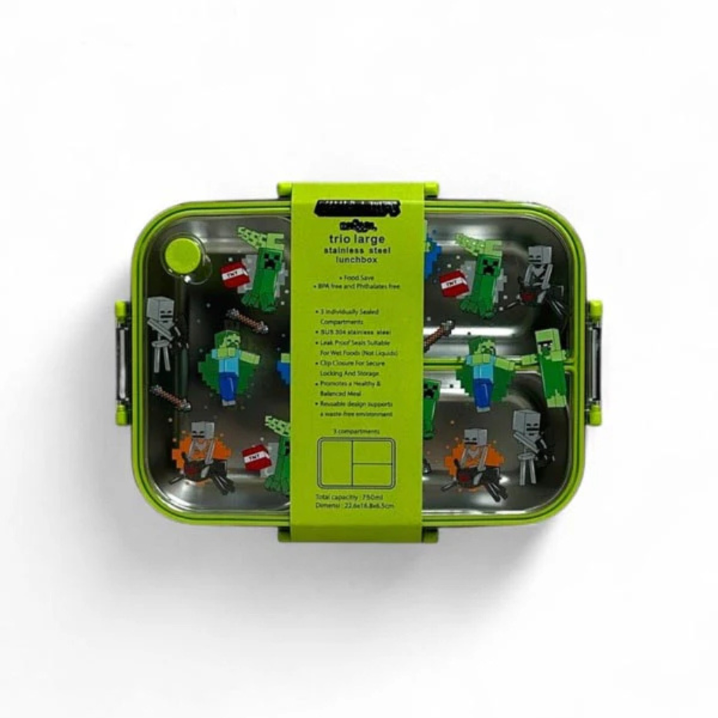 Smiggle Minecraft 3 Portion Stainless Steel Lunch Box – Leak Proof, 750ml (SM262198)