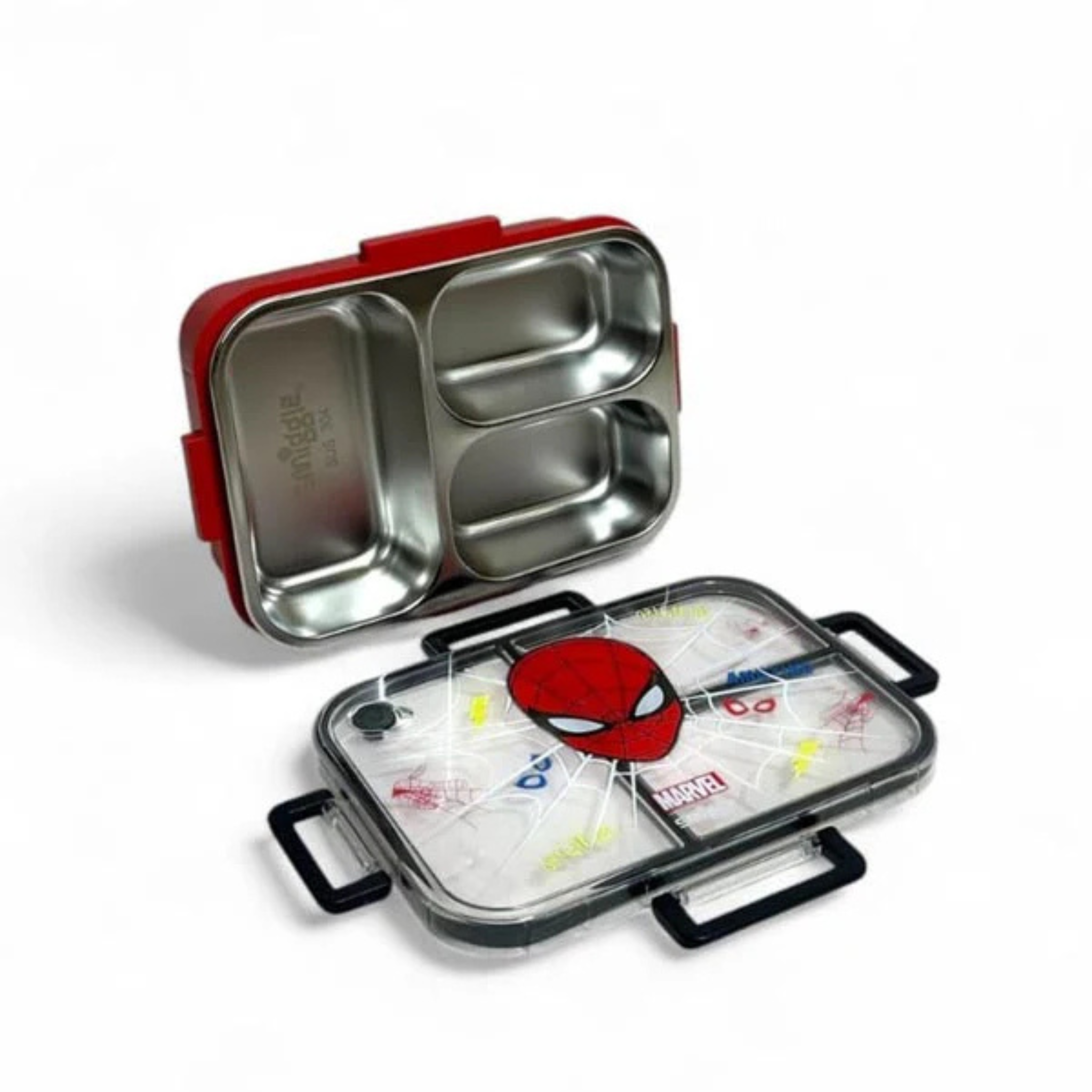 Smiggle Marvel Spider-Man 3 Portion Stainless Steel Lunch Box – Leak Proof, 750ml (SM262198)