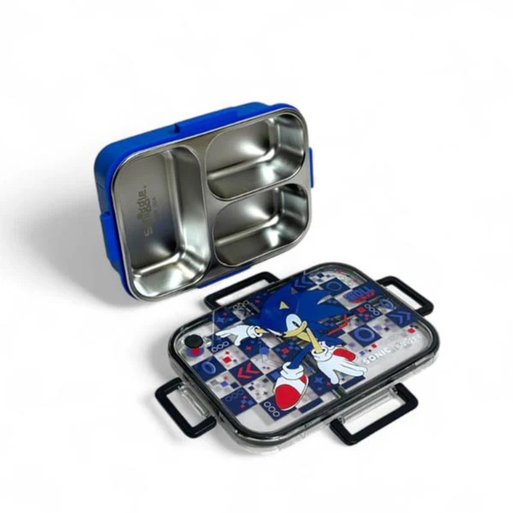 Smiggle Sonic The Hedgehog 3 Portion Stainless Steel Lunch Box – Leak Proof, 750ml (SM262198)