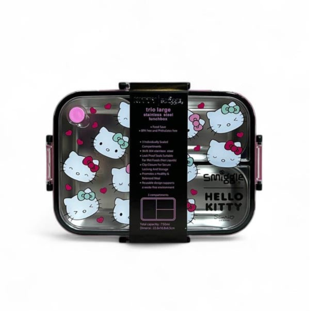 Smiggle Hello Kitty 3 Portion Stainless Steel Lunch Box – Leak Proof, 750ml (SM262198)