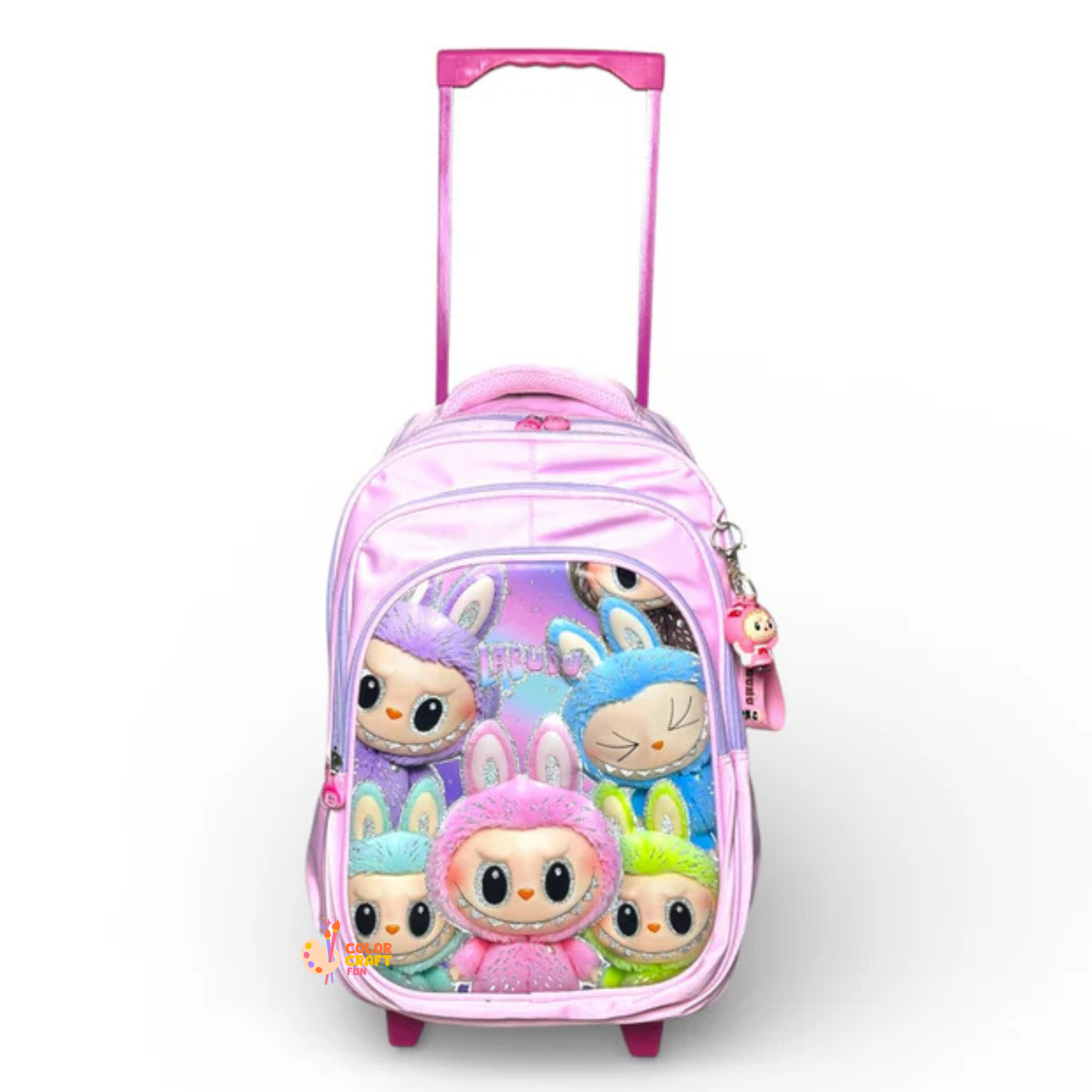 18 Inch 3D Labubu Trolley Bag For Grade 4 Till 8 Girls ( With Keychain )