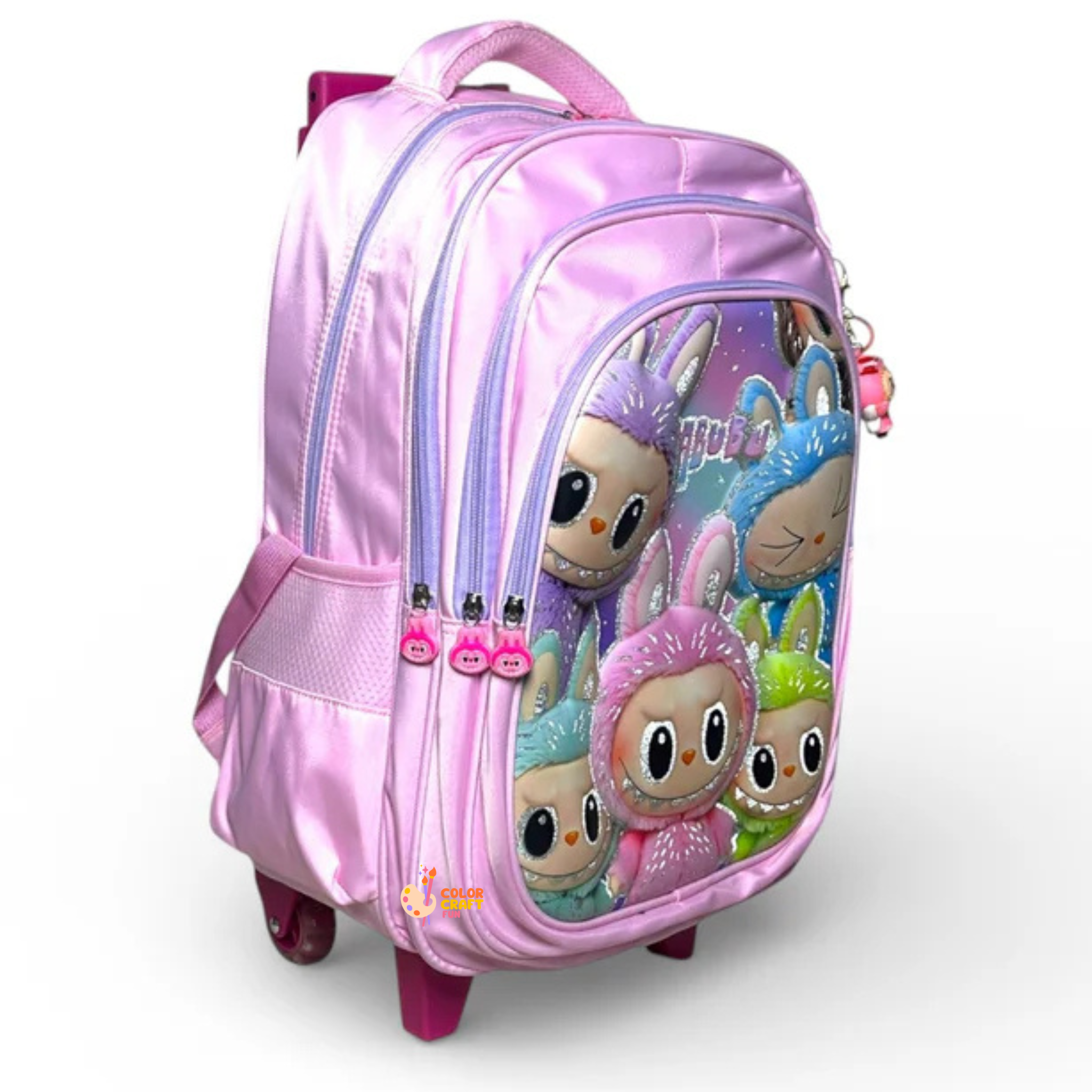 18 Inch 3D Labubu Trolley Bag For Grade 4 Till 8 Girls ( With Keychain )