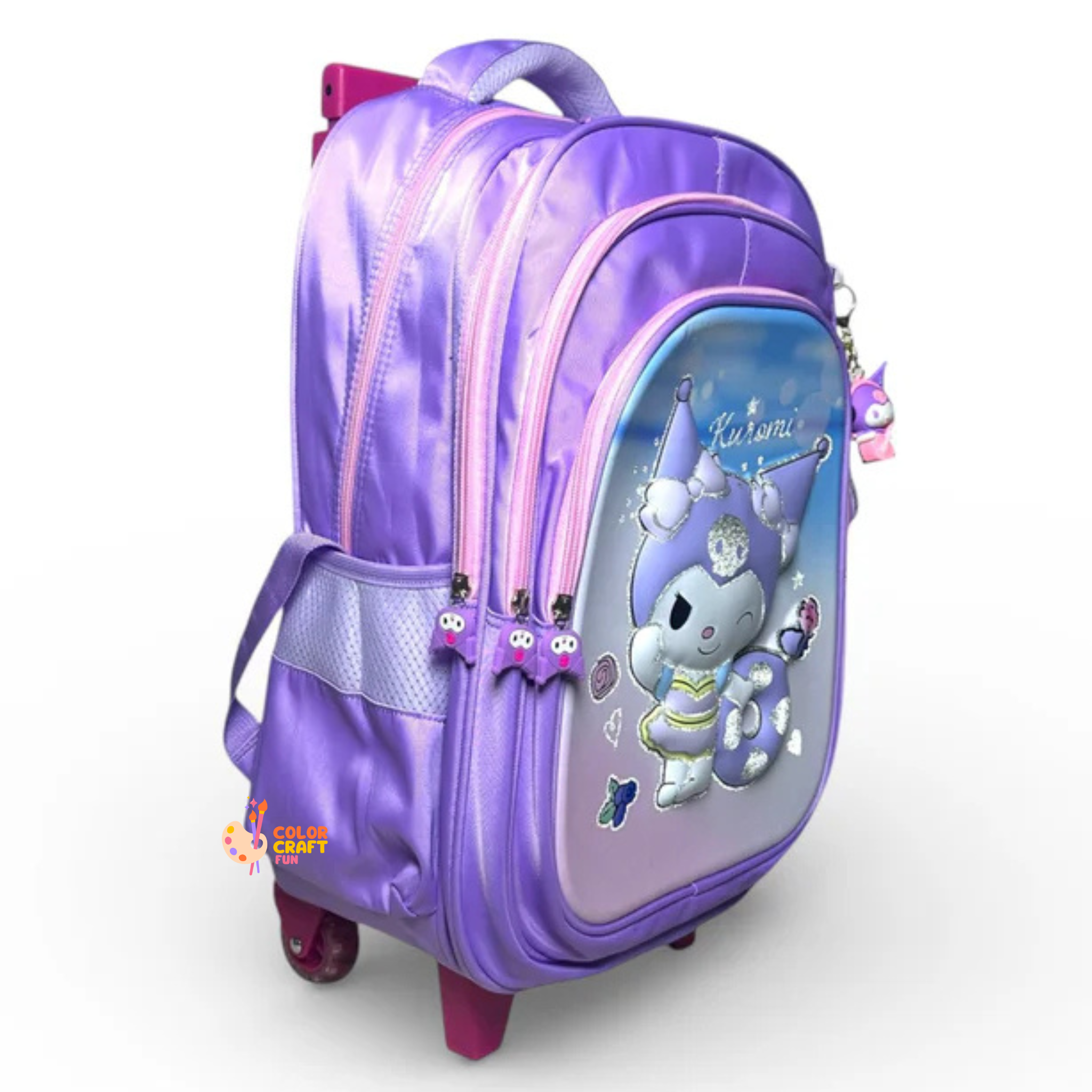 18 Inch 3D Kuromi Trolley Bag For Grade 4 Till 8 Girls ( With Keychain )