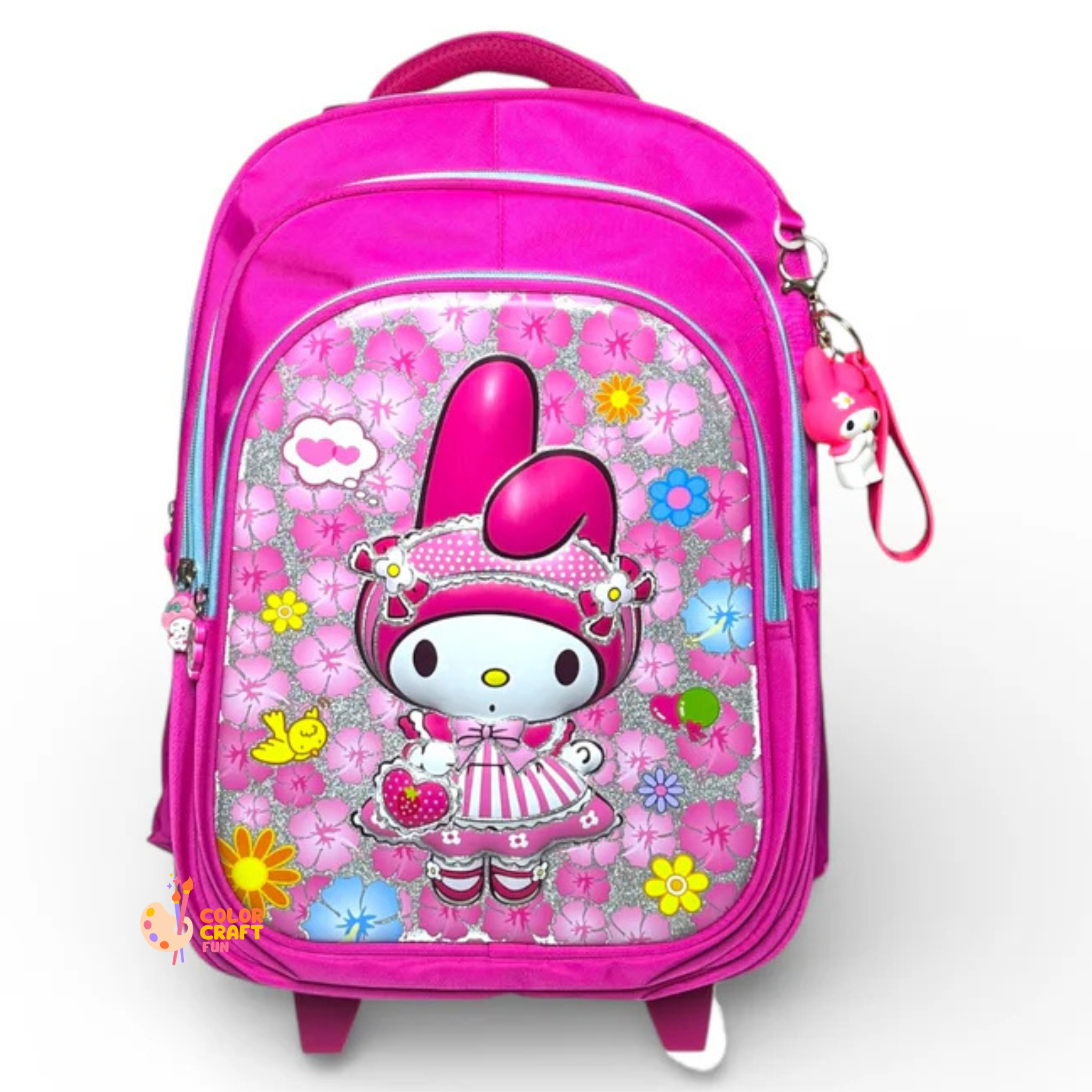 16 Inch 3D Melody Trolley Bag For Grade 2 Till 4 Girls ( With Keychain )