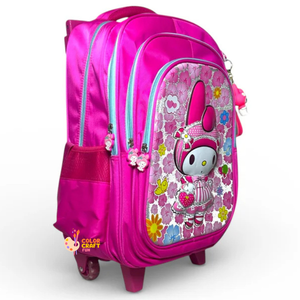 18 Inch 3D Melody Trolley Bag For Grade 4 Till 8 Girls ( With Keychain )