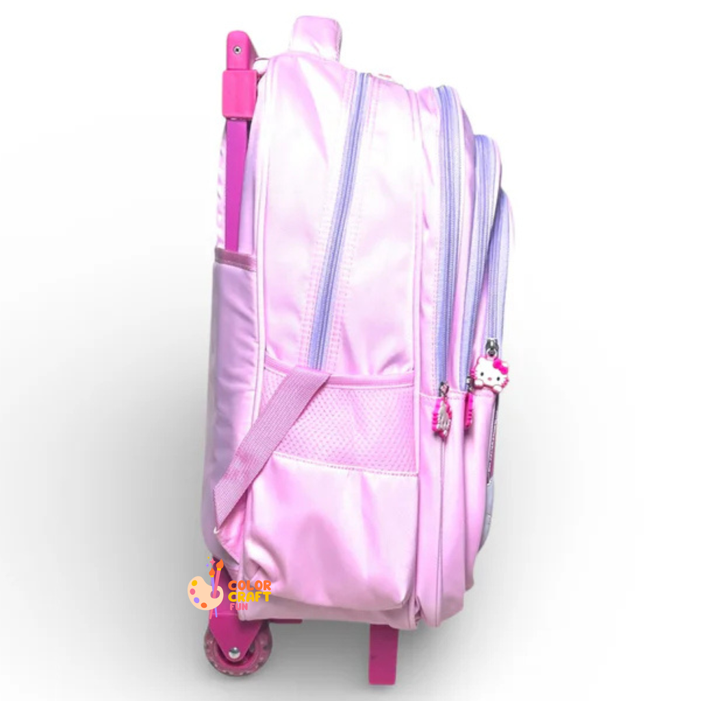18 Inch 3D Hello Kitty Trolley Bag For Grade 4 Till 8 Girls ( With Keychain )