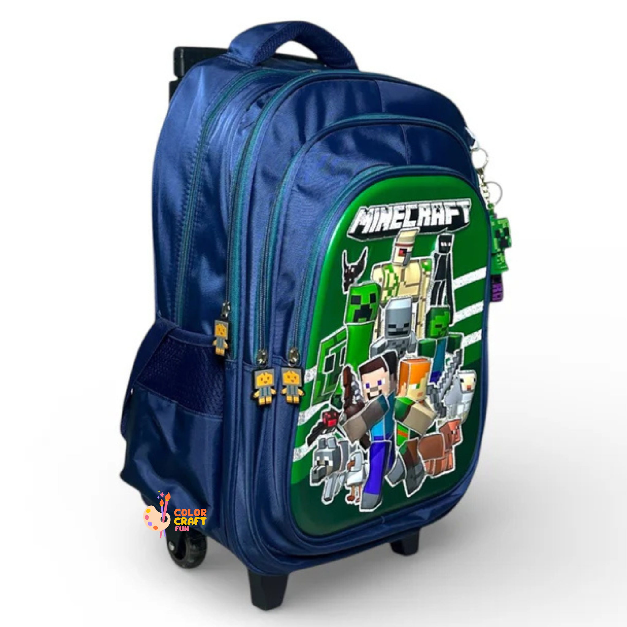 18 Inch 3D Minecraft Trolley Bag For Grade 4 Till 8 Boys ( With Keychain )
