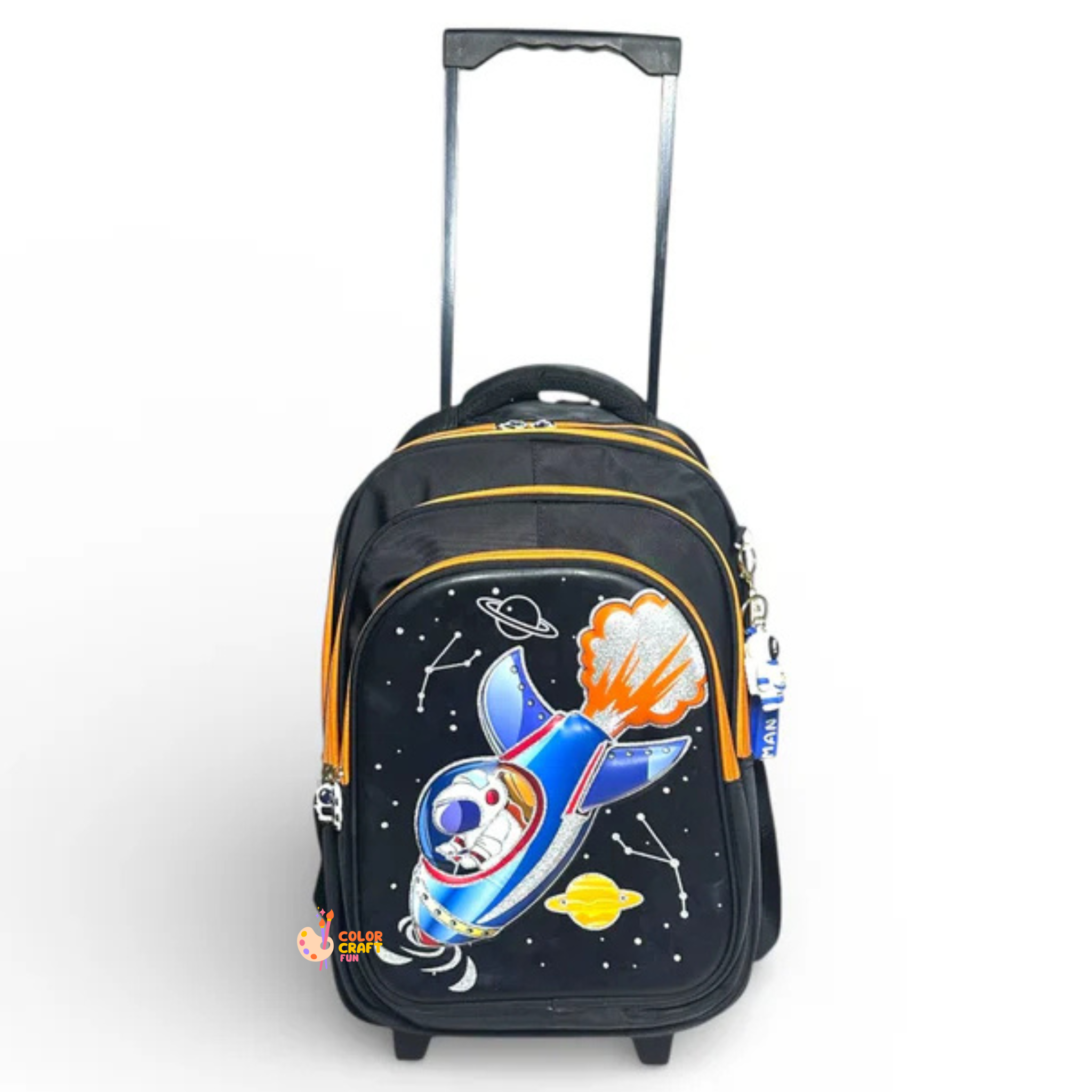 16 Inch 3D Space Astronaut Trolley Bag For Grade 2 Till 4 Boys ( With Keychain )
