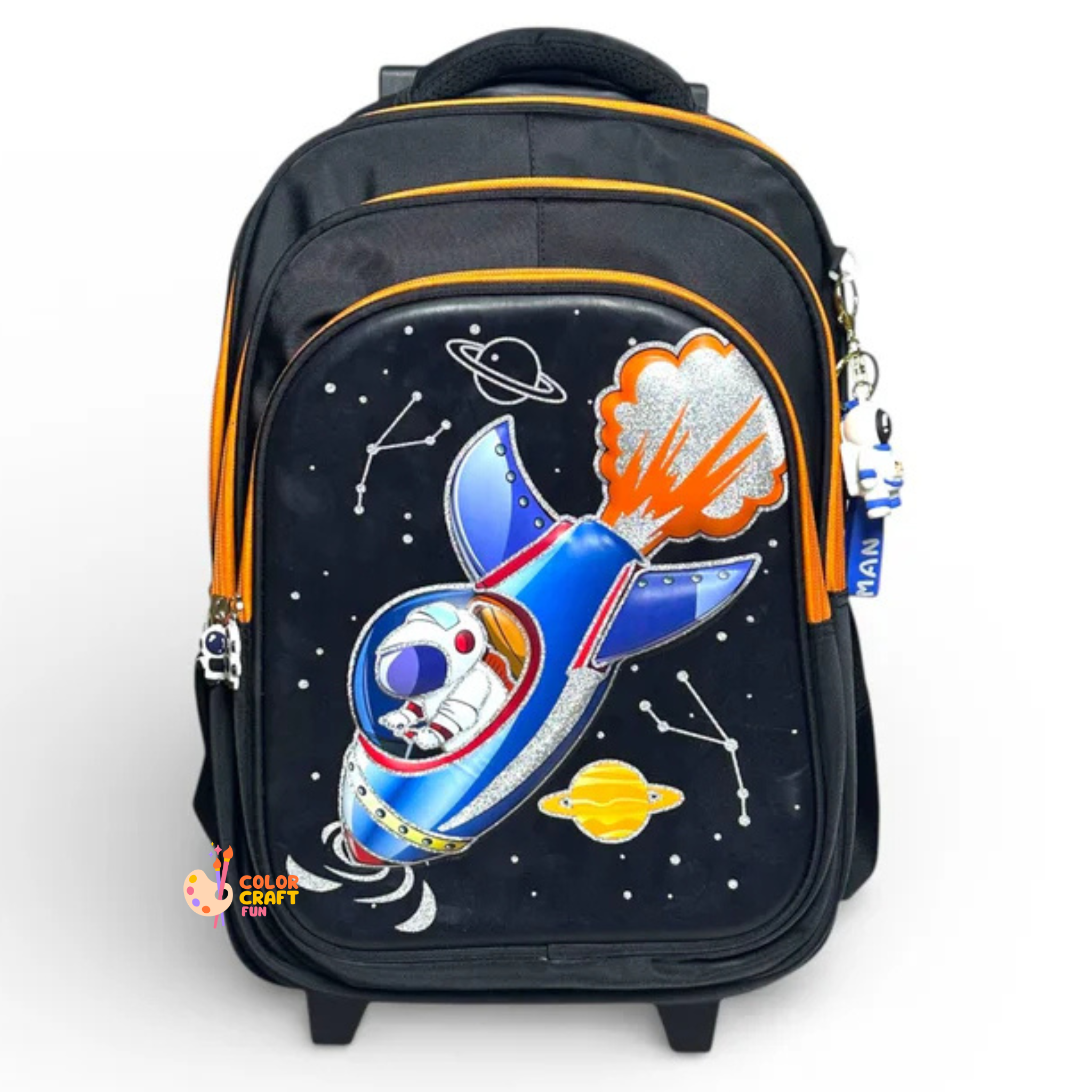 16 Inch 3D Space Astronaut Trolley Bag For Grade 2 Till 4 Boys ( With Keychain )