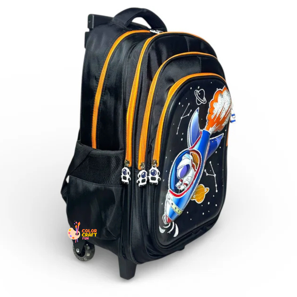 18 Inch 3D Space Astronaut Trolley Bag For Grade 4 Till 8 Boys ( With Keychain )