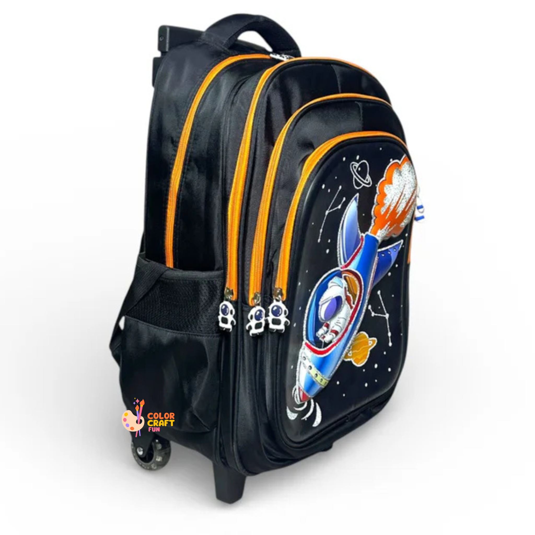 18 Inch 3D Space Astronaut Trolley Bag For Grade 4 Till 8 Boys ( With Keychain )