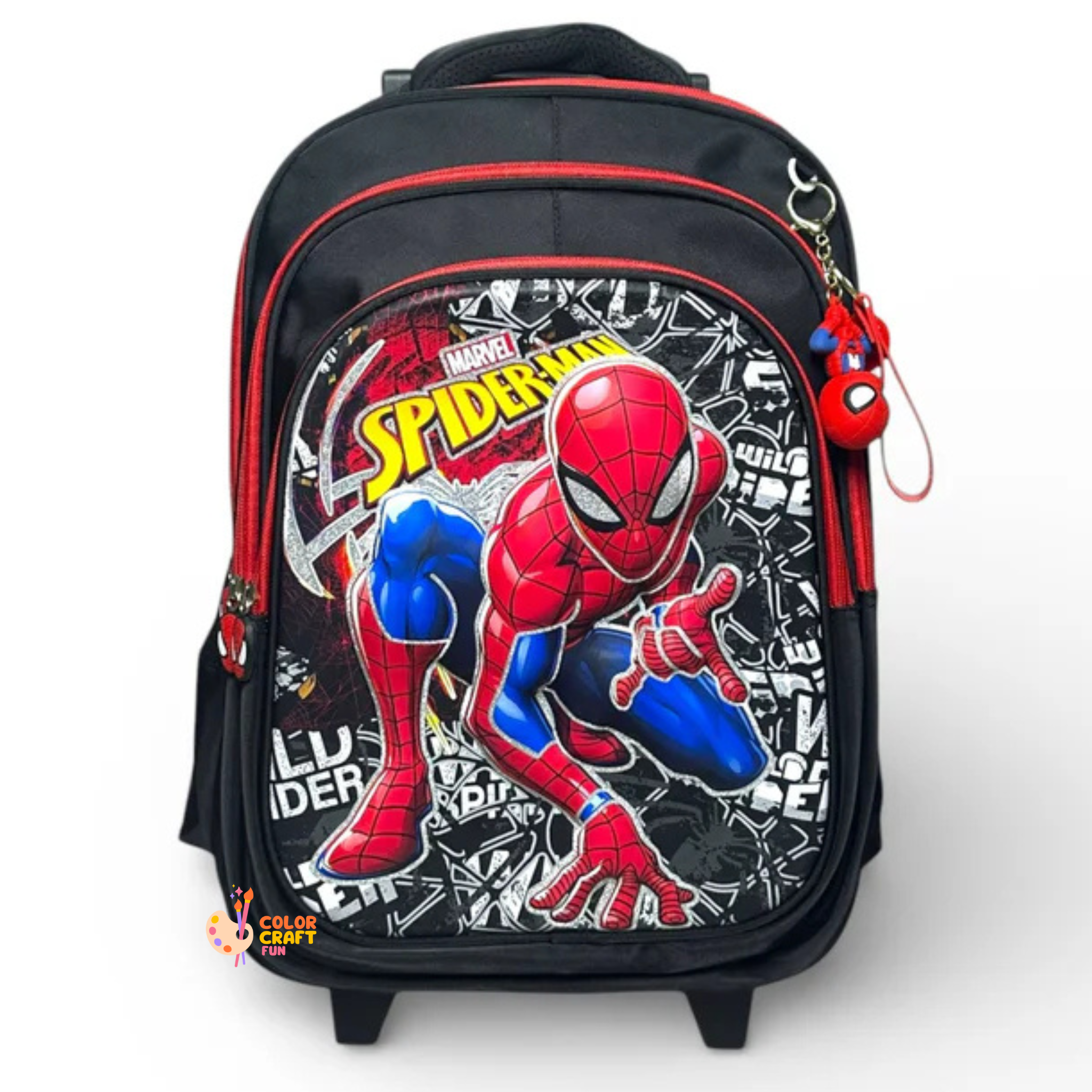 18 Inch 3D Spiderman Trolley Bag For Grade 4 Till 8 Boys ( With Keychain )