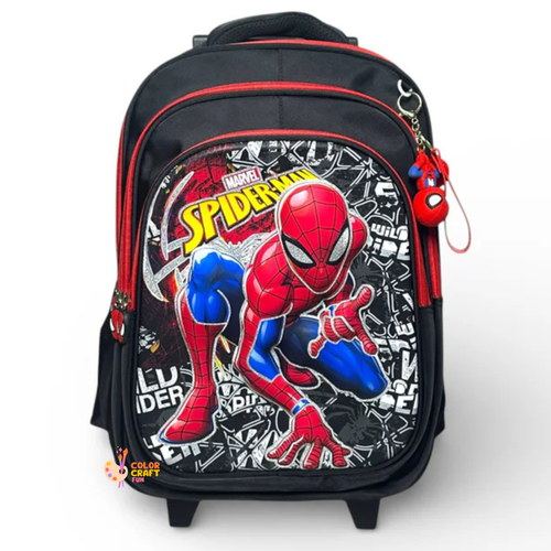 16 Inch 3D Spiderman Trolley Bag For Grade 2 Till 4 Boys ( With Keychain )