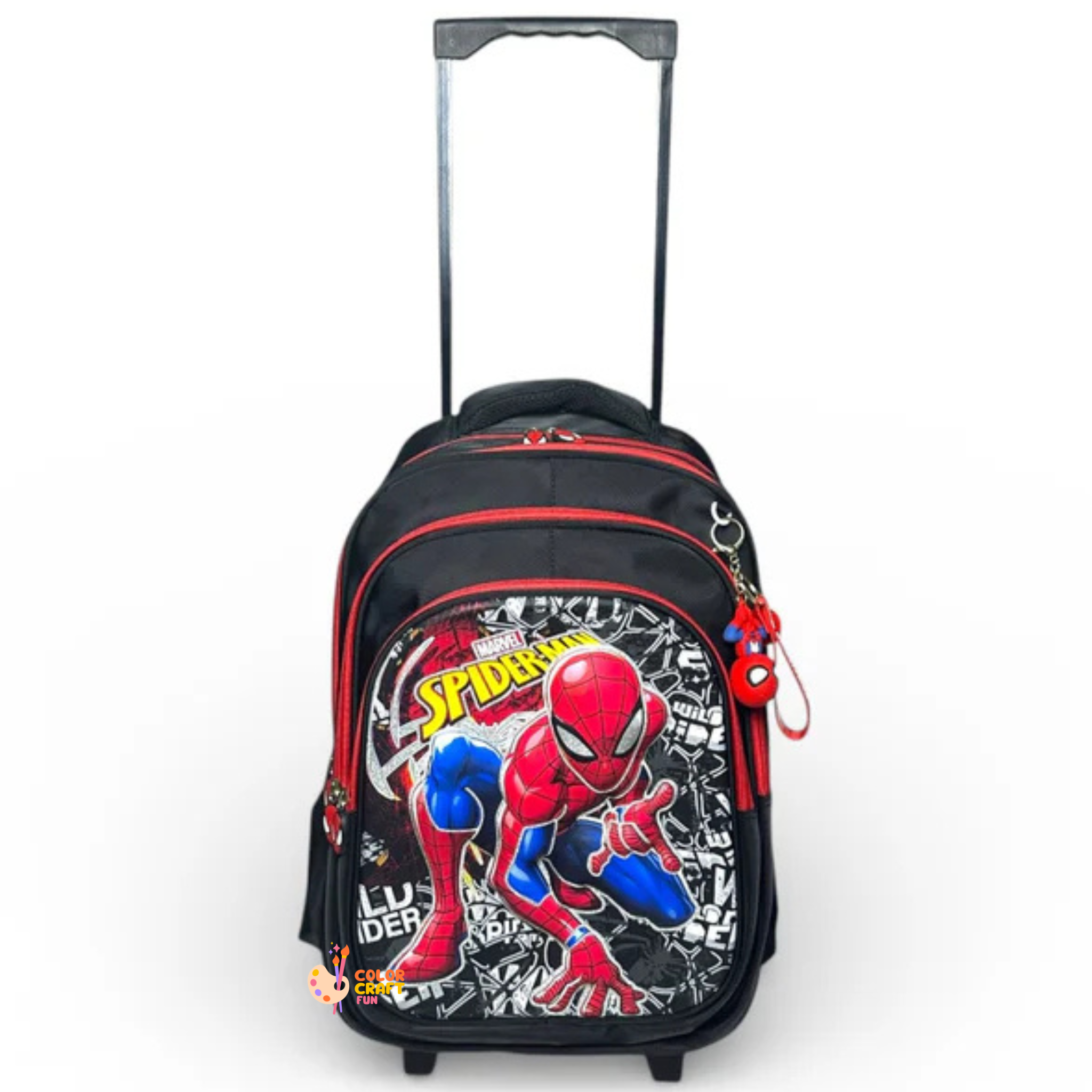 16 Inch 3D Spiderman Trolley Bag For Grade 2 Till 4 Boys ( With Keychain )