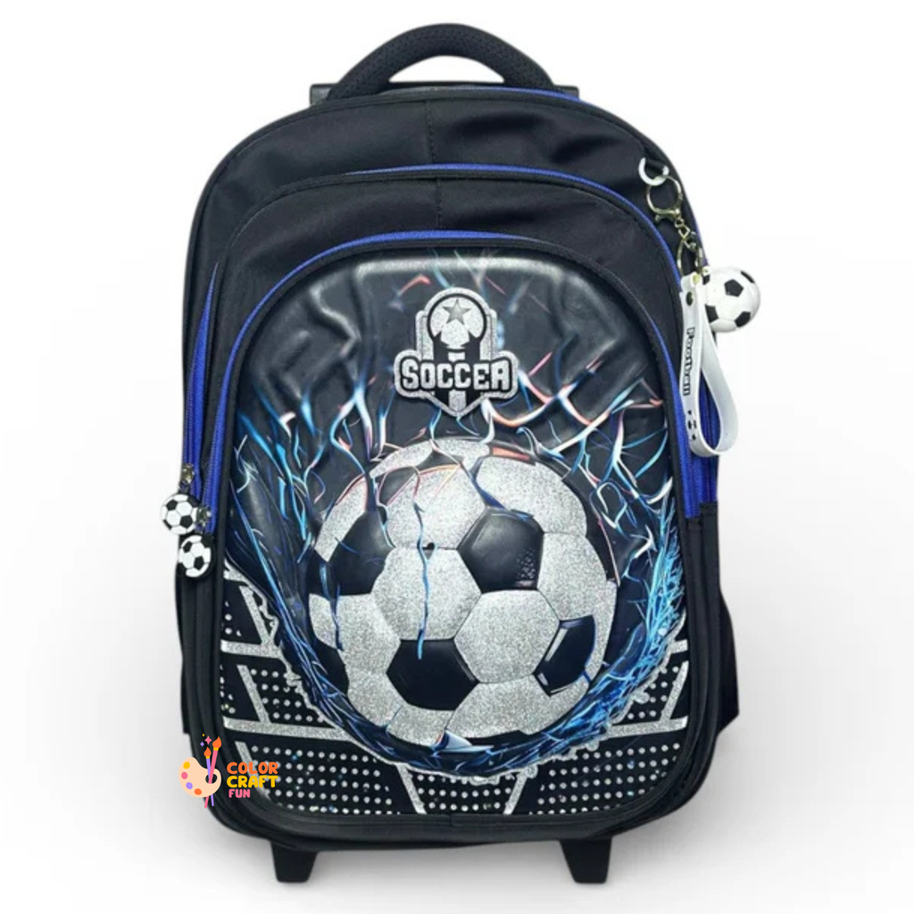 18 Inch 3D Football Trolley Bag For Grade 4 Till 8 Boys ( With Keychain )