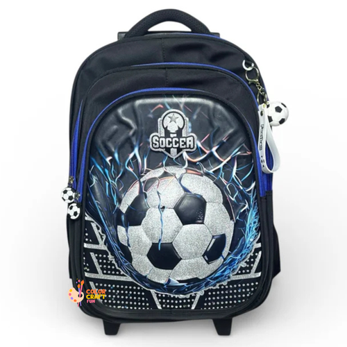 18 Inch 3D Football Trolley Bag For Grade 4 Till 8 Boys ( With Keychain )