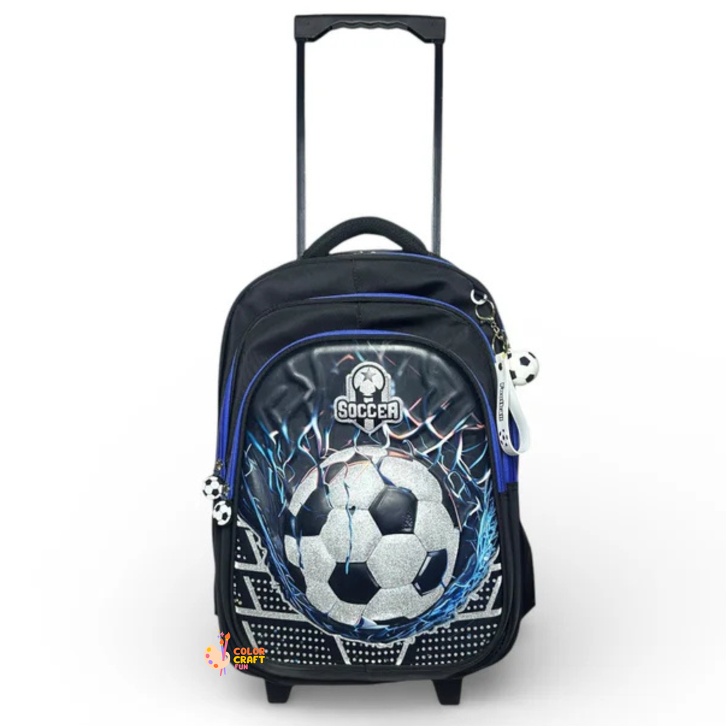 18 Inch 3D Football Trolley Bag For Grade 4 Till 8 Boys ( With Keychain )