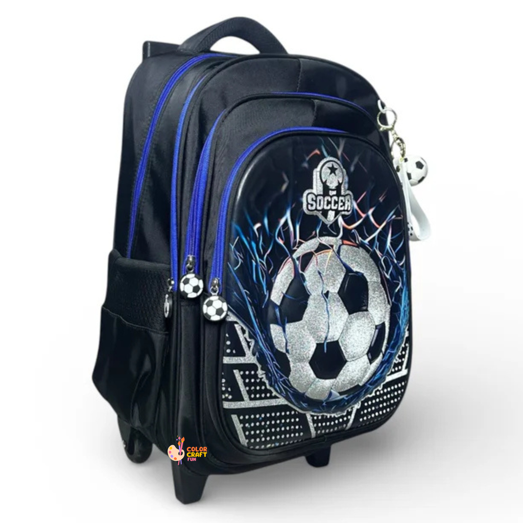 18 Inch 3D Football Trolley Bag For Grade 4 Till 8 Boys ( With Keychain )
