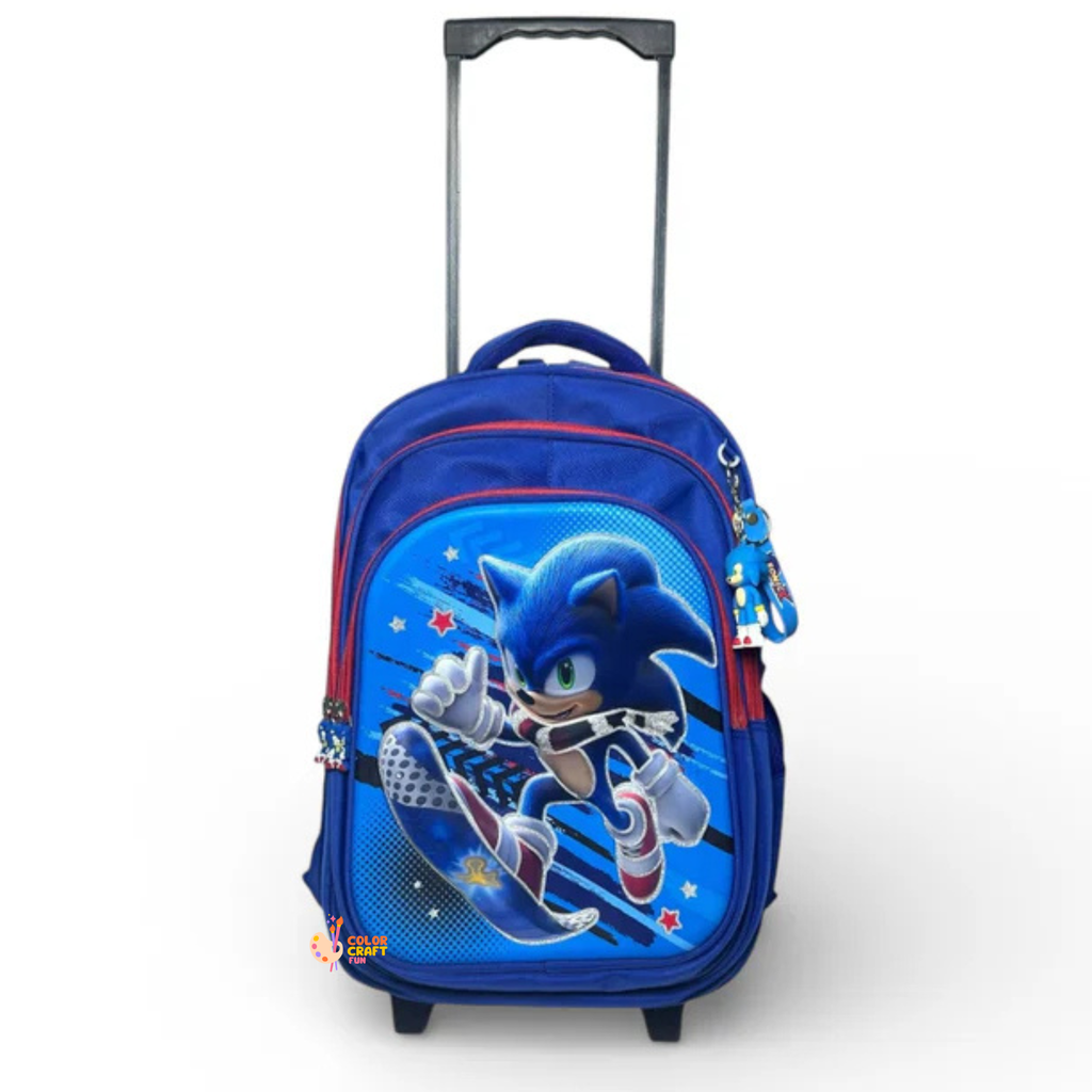 16 Inch 3D Sonic Trolley Bag For Grade 2 Till 4 Boys ( With Keychain )