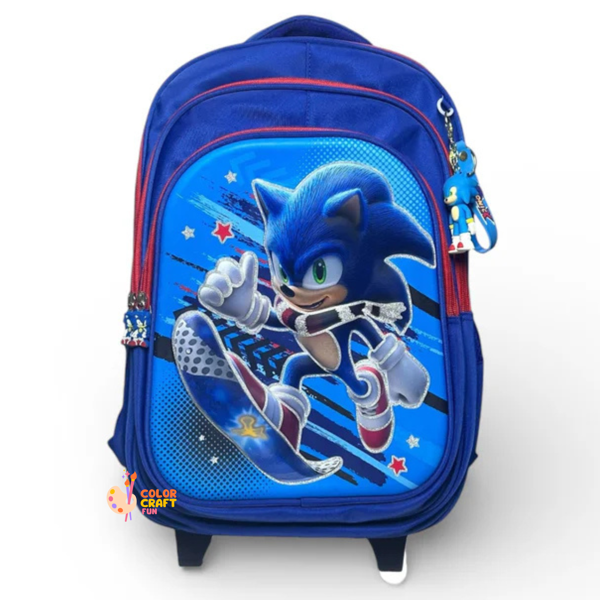16 Inch 3D Sonic Trolley Bag For Grade 2 Till 4 Boys ( With Keychain )