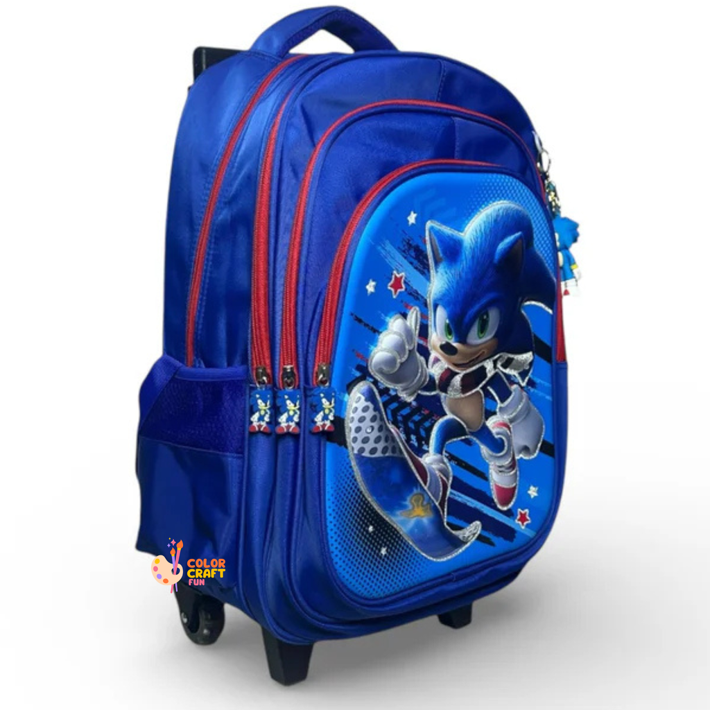 18 Inch 3D Sonic Trolley Bag For Grade 4 Till 8 Boys ( With Keychain )