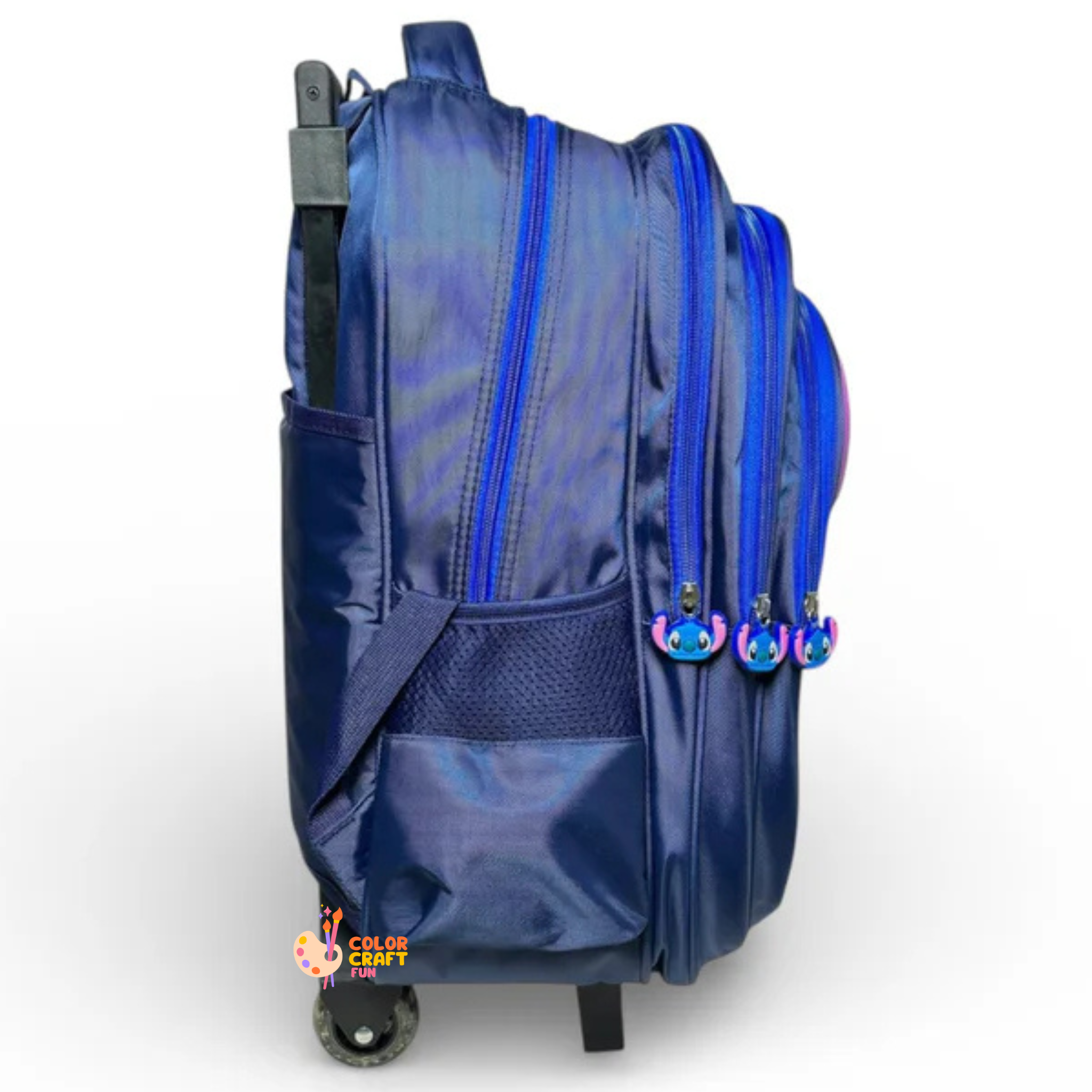 18 Inch 3D Stitch Trolley Bag For Grade 4 Till 8 Boys ( With Keychain )