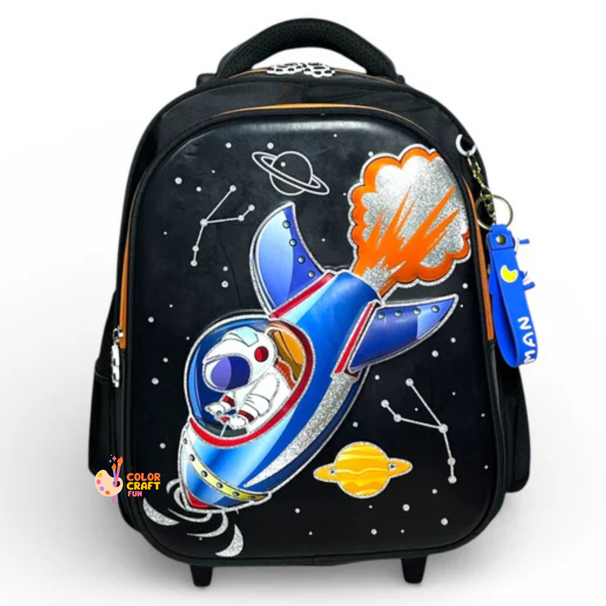 14 Inch 3D Space Astronaut Trolley Bag For Grade kg Till 1 Boys ( With Keychain )
