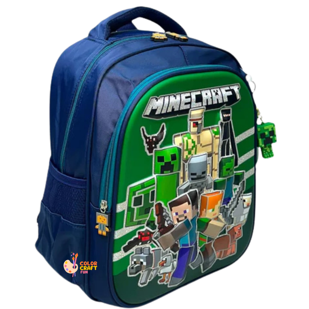 14 Inch 3D Minecraft School Bag For Nursery Till KG Boys ( With Keychain )